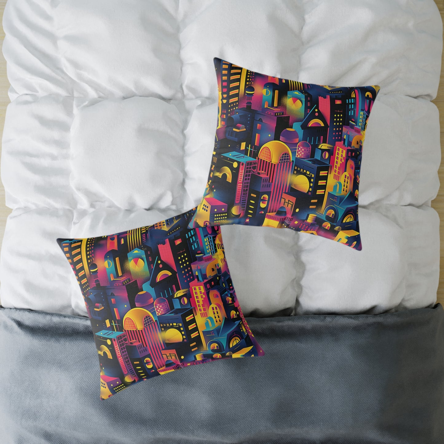 Neon Cityscape Night Decorative Pillow