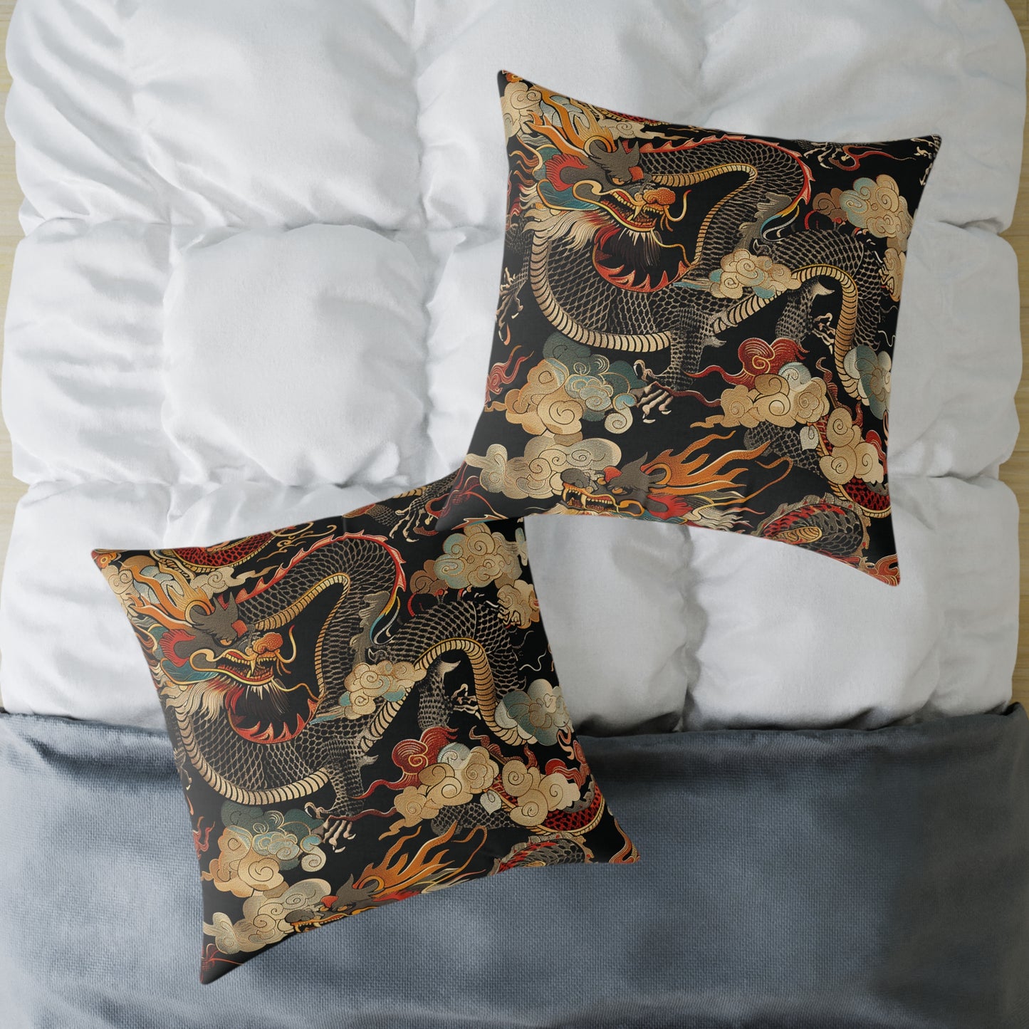 Golden Dragon Motif Pillow