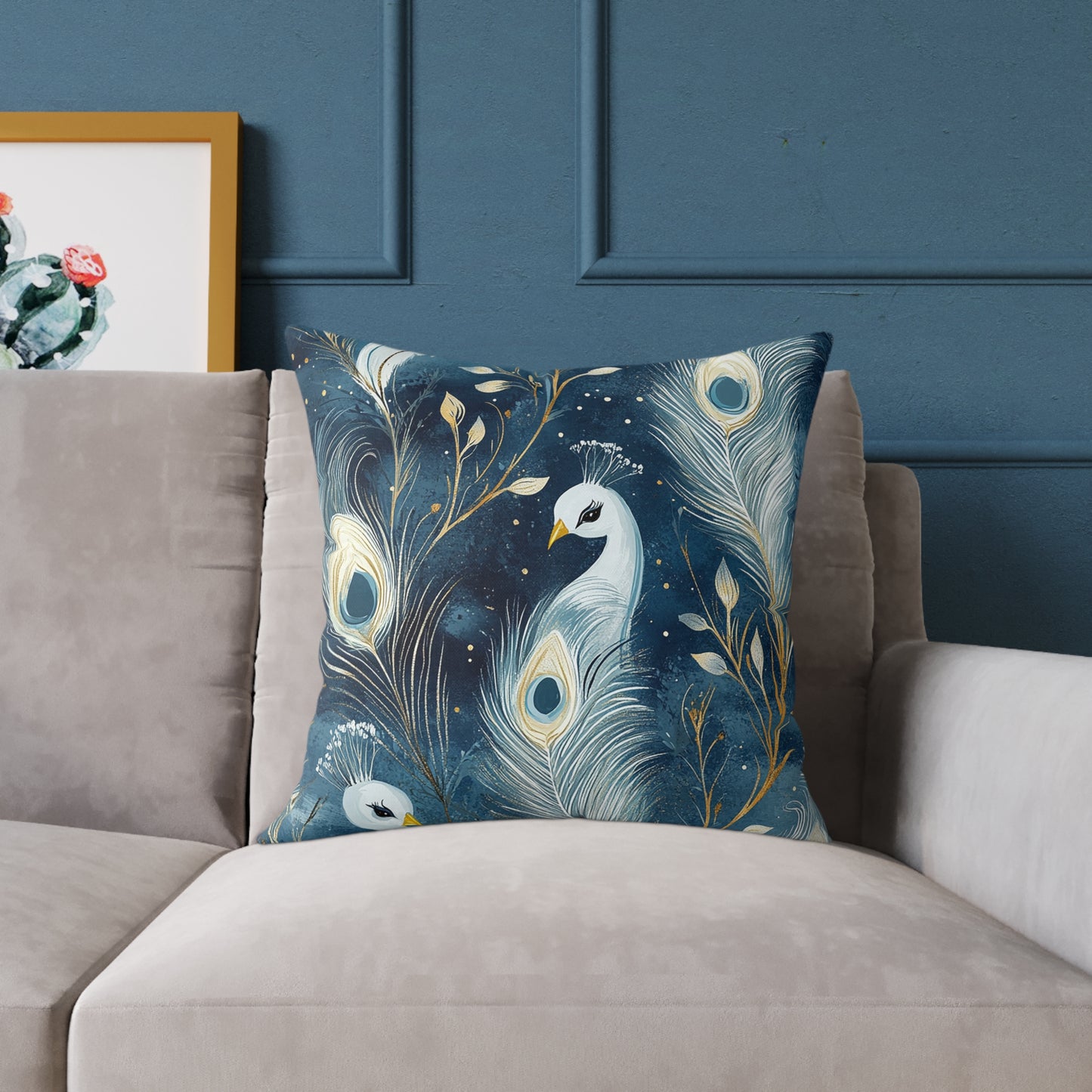 Elegant Peacock Feather Design Pillow