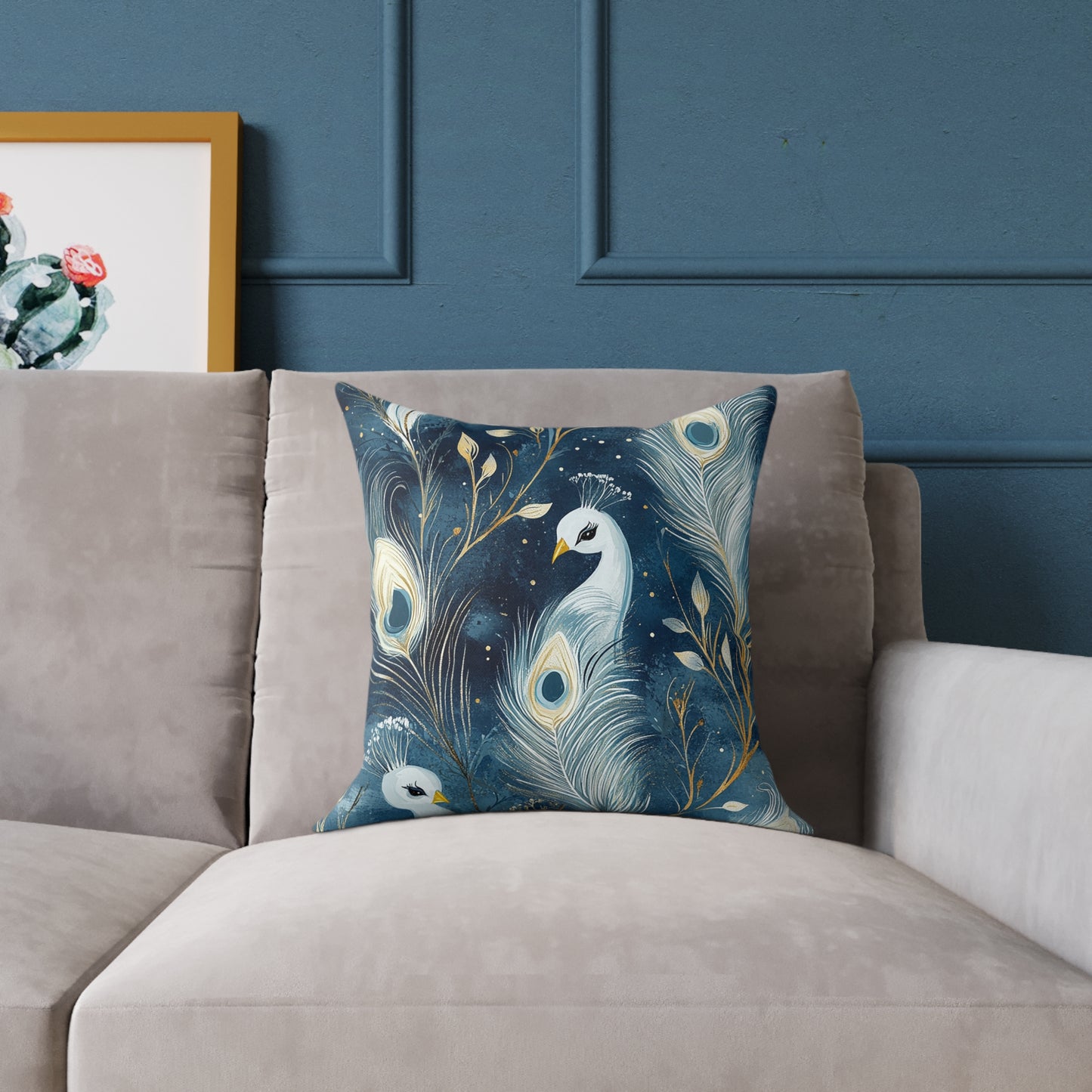 Elegant Peacock Feather Design Pillow