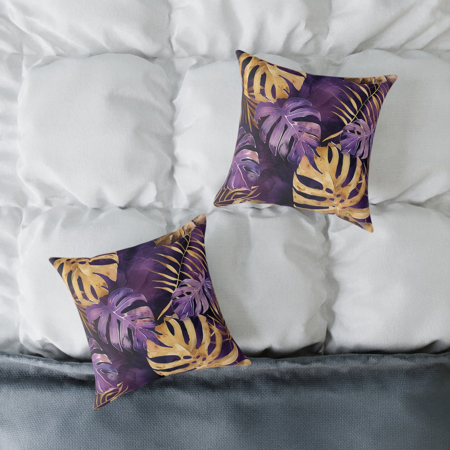 Purple and Gold Tropical Pillow