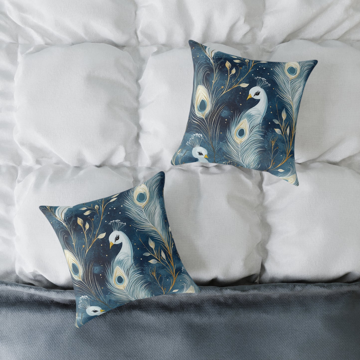 Elegant Peacock Feather Design Pillow