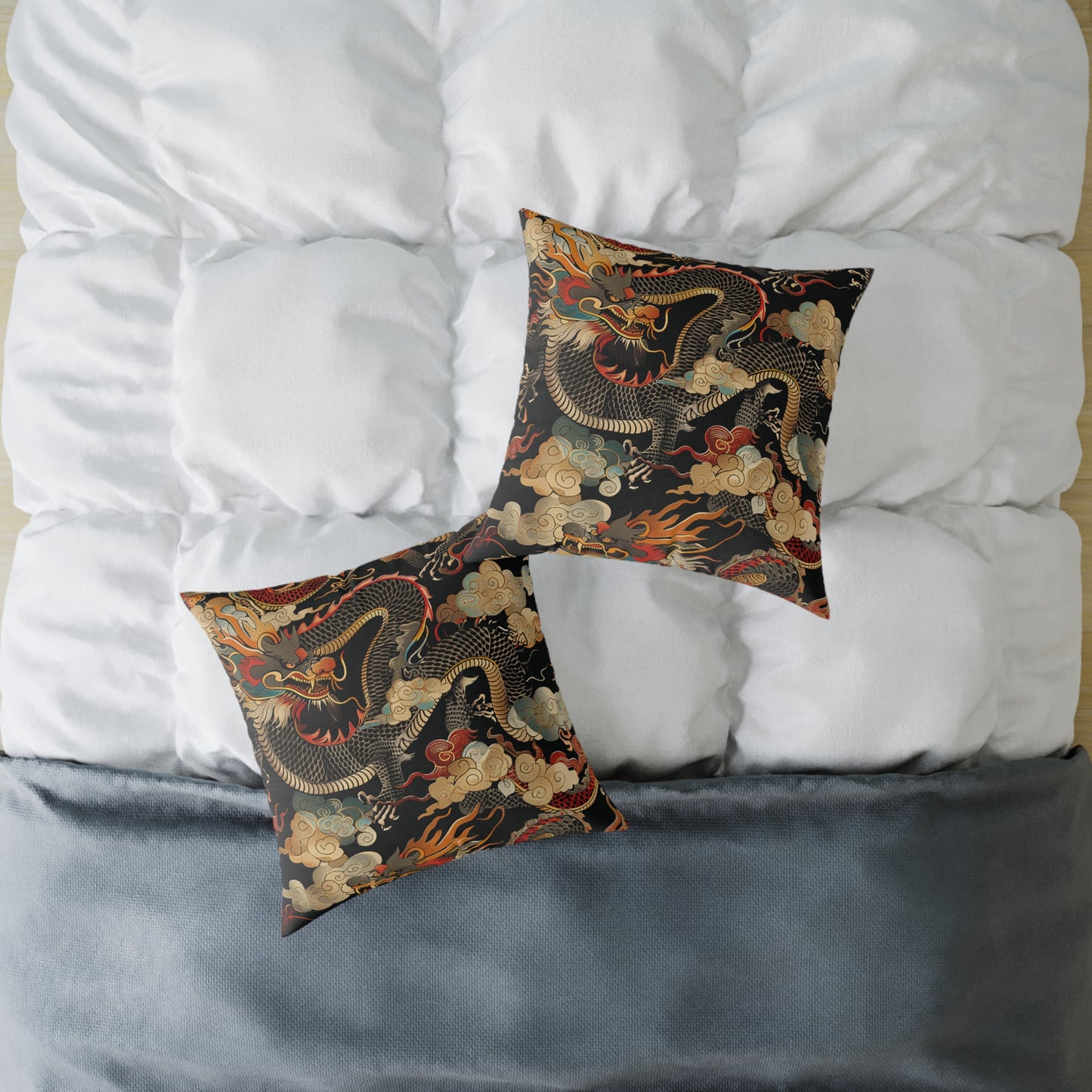 Golden Dragon Motif Pillow