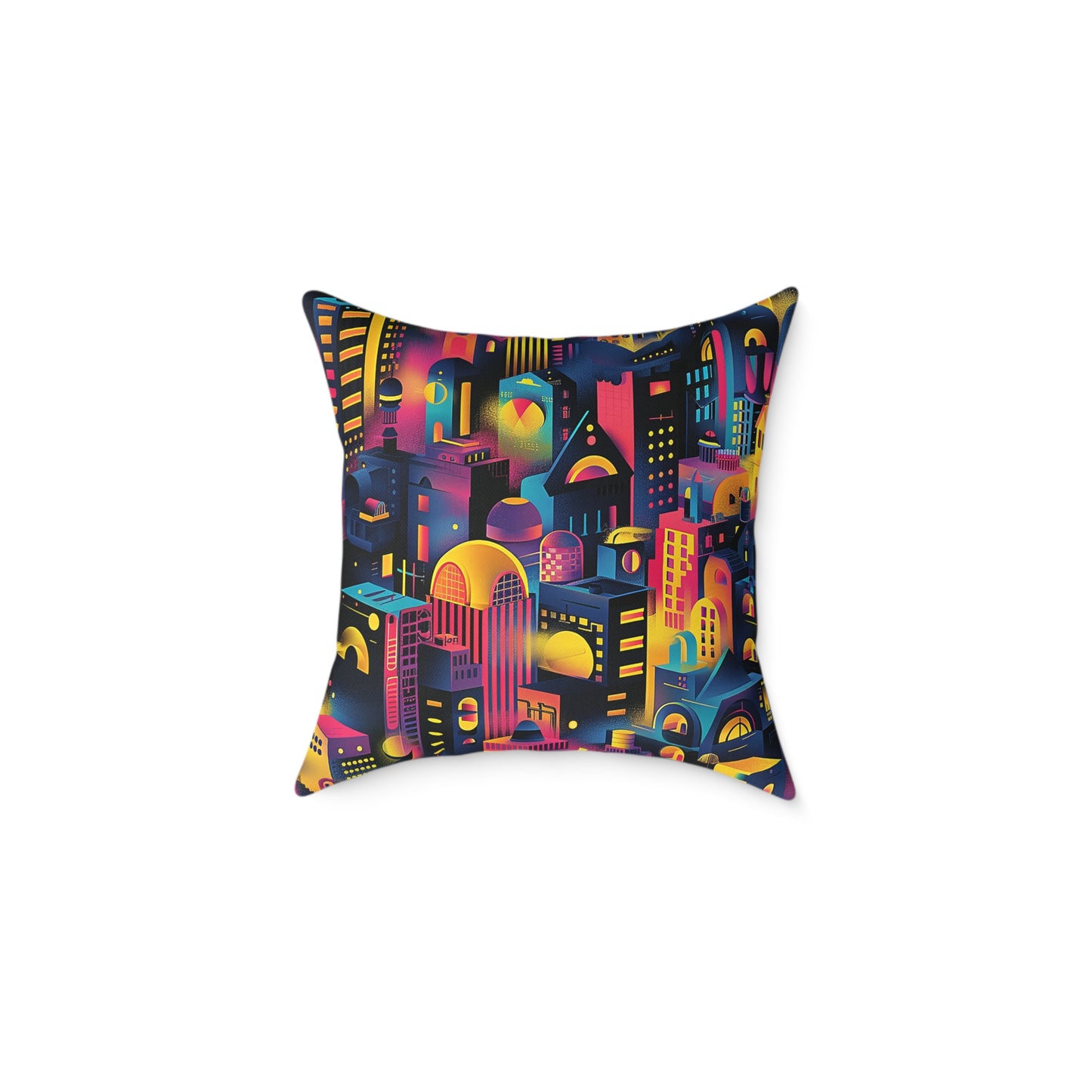 Neon Cityscape Night Decorative Pillow