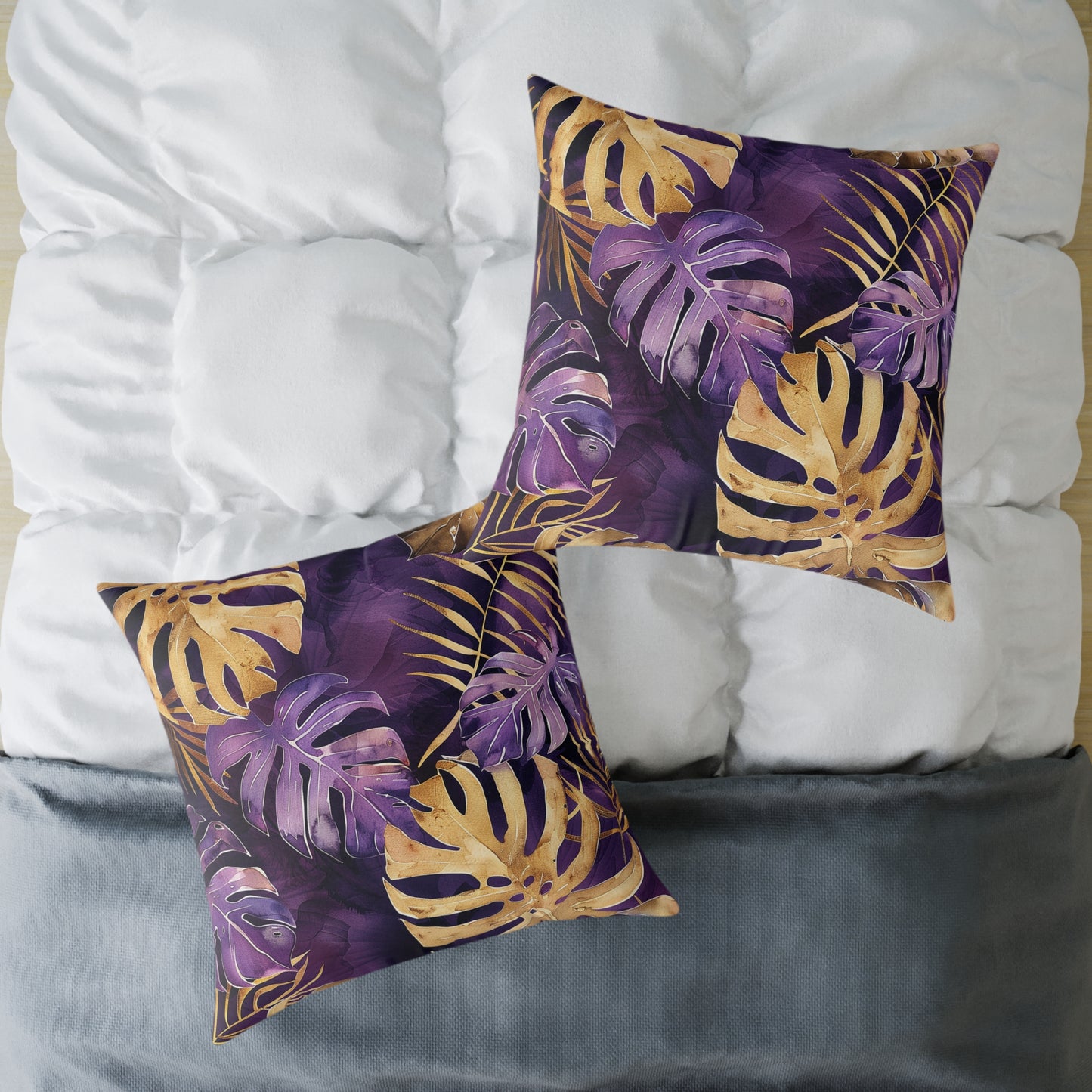 Purple and Gold Tropical Pillow