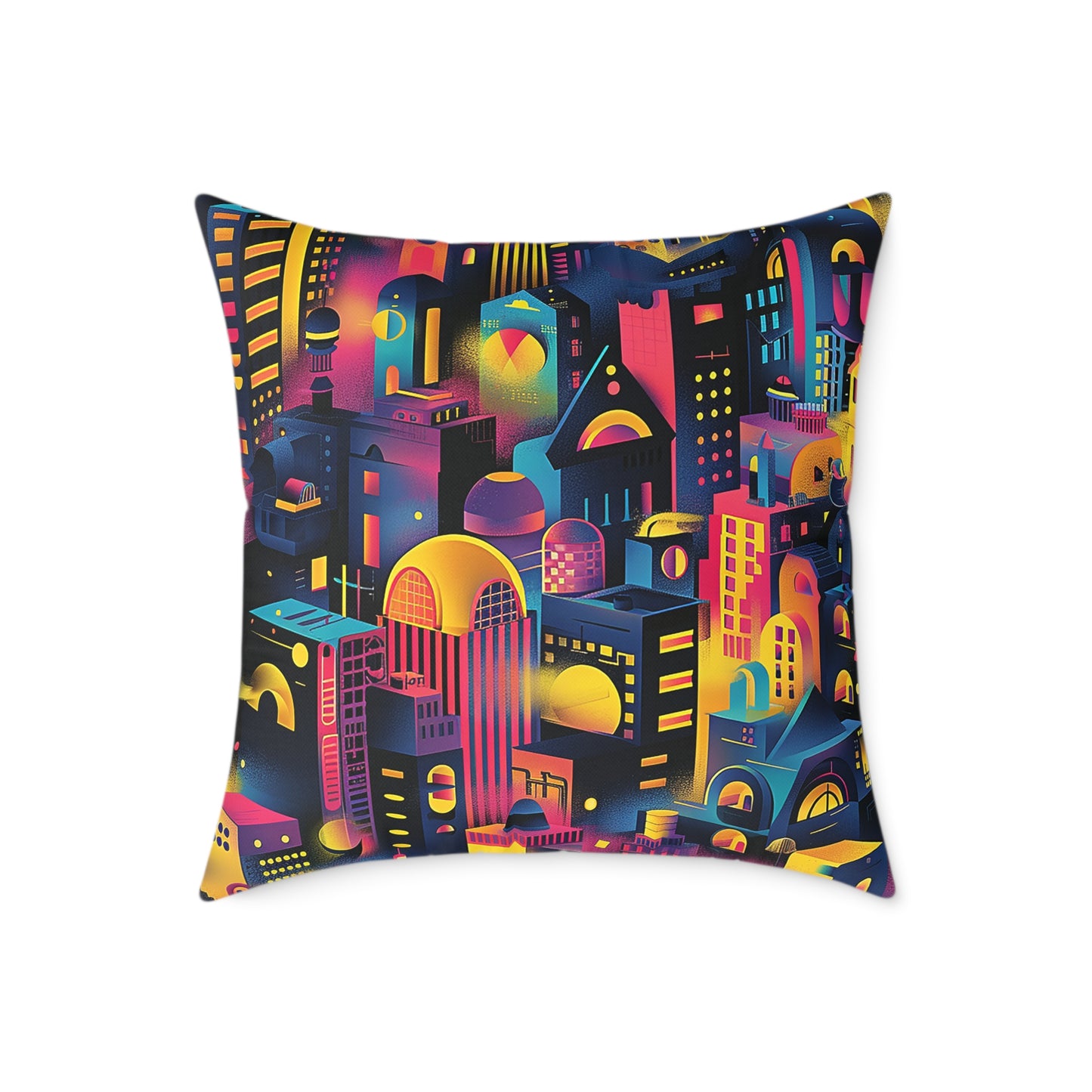 Neon Cityscape Night Decorative Pillow