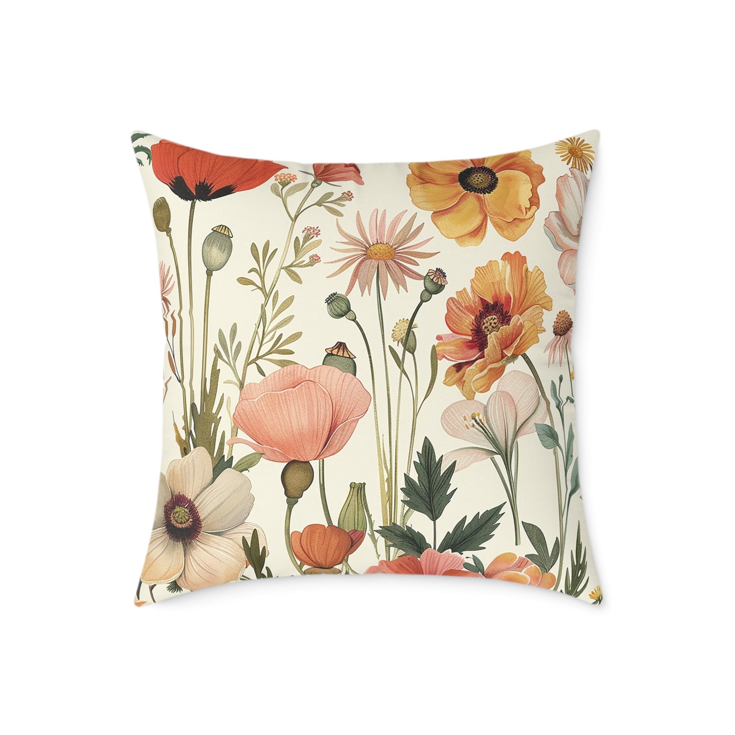 Vintage Botanical Floral Print Pillow