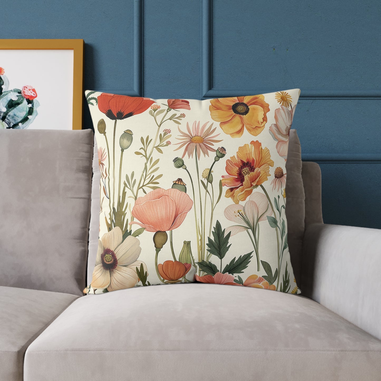 Vintage Botanical Floral Print Pillow