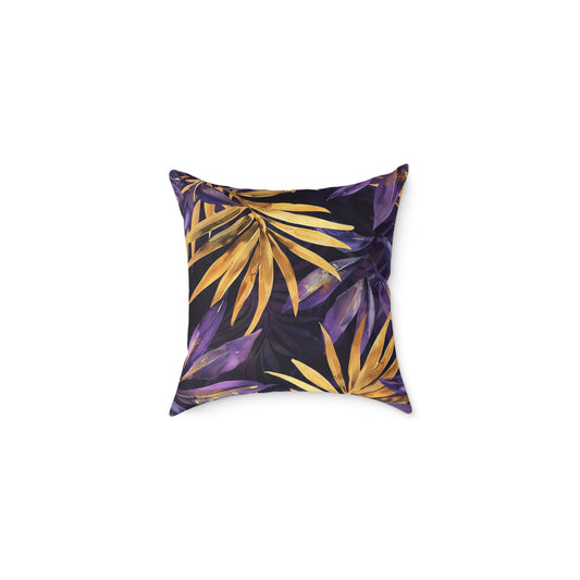 Purple and Gold Tropical Palm Leaves Pillow