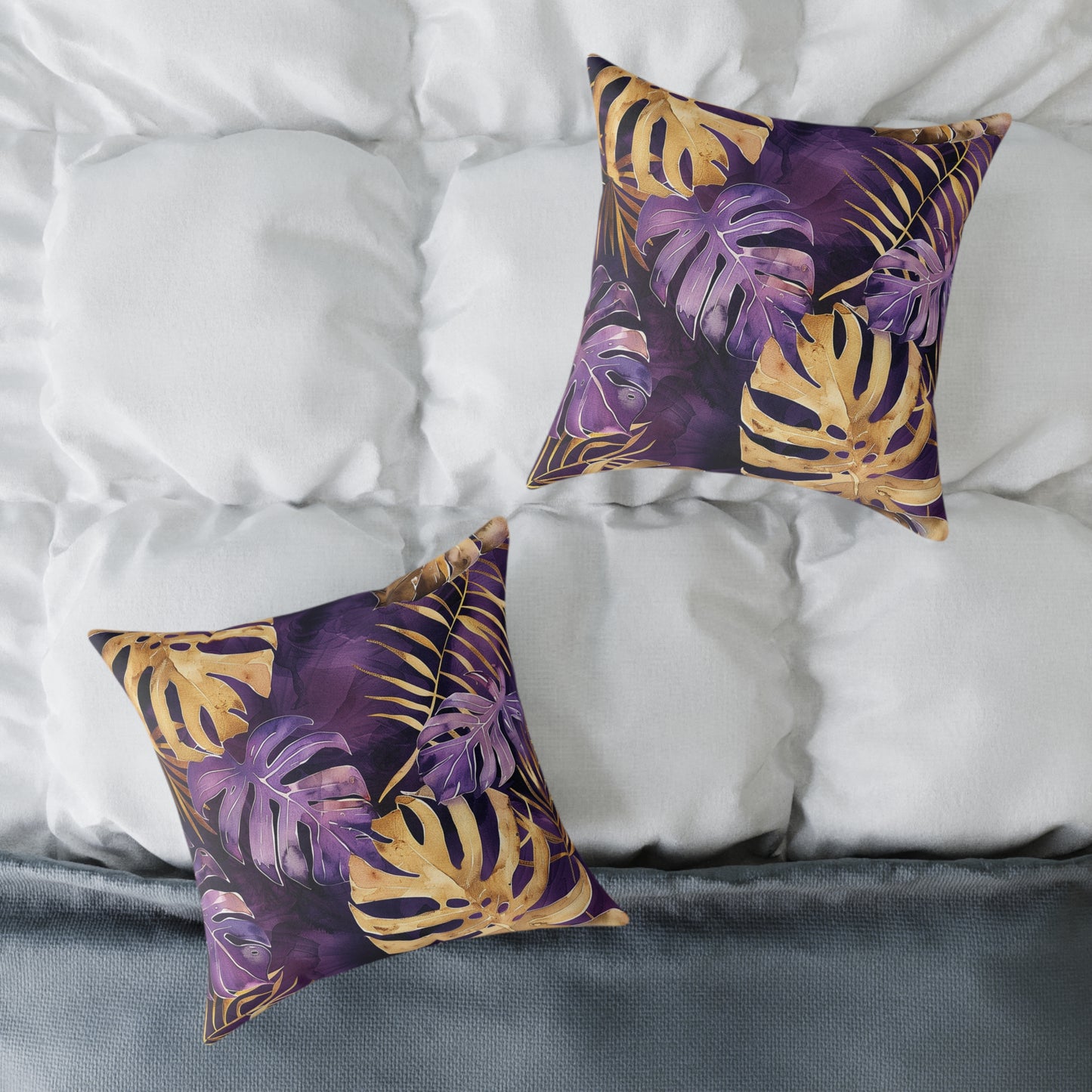 Purple and Gold Tropical Pillow