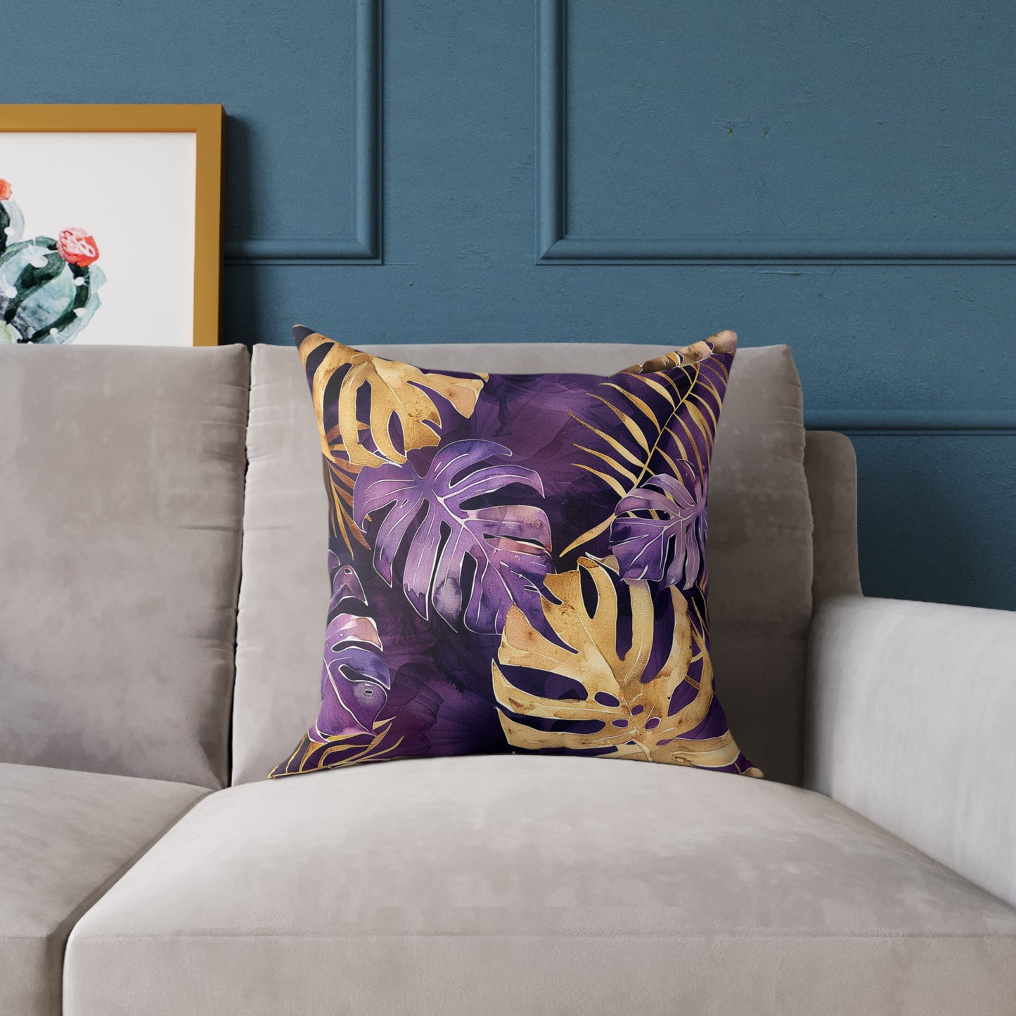 Purple and Gold Tropical Pillow