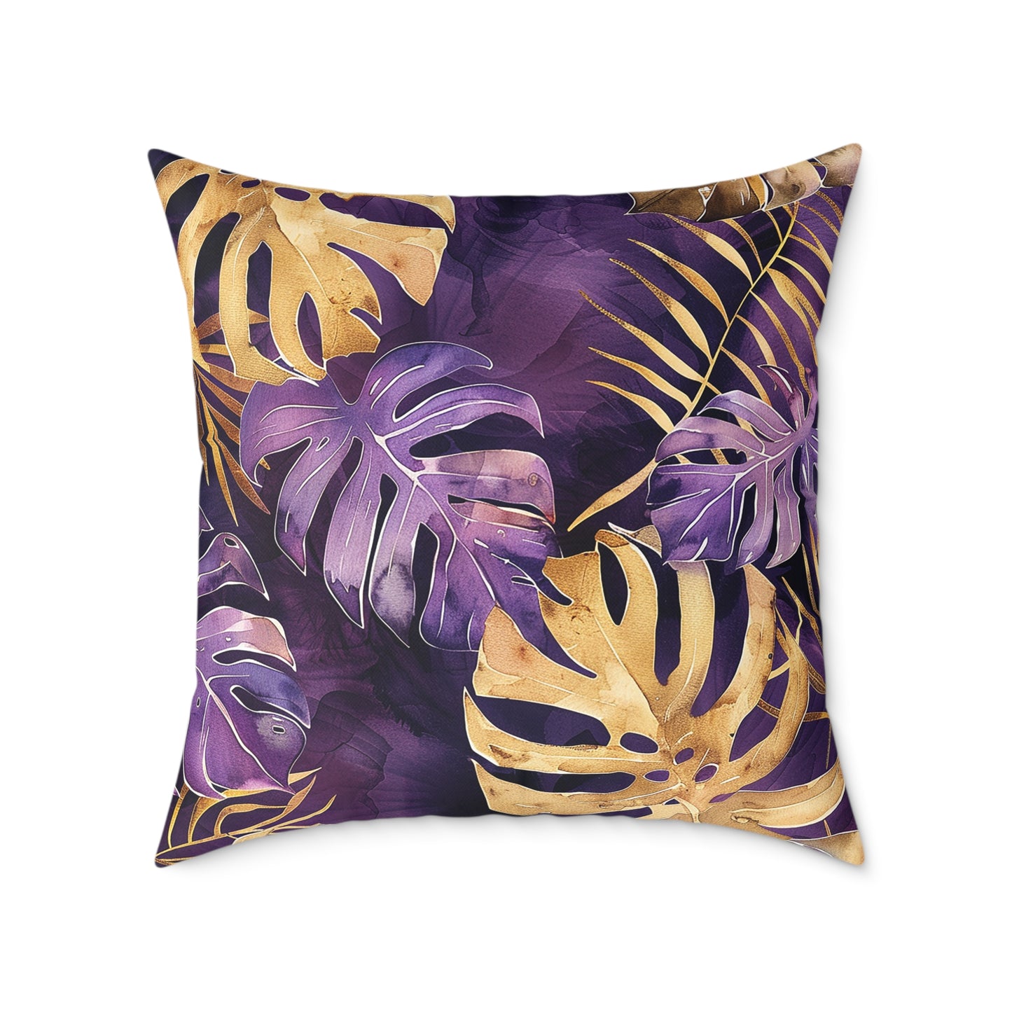 Purple and Gold Tropical Pillow