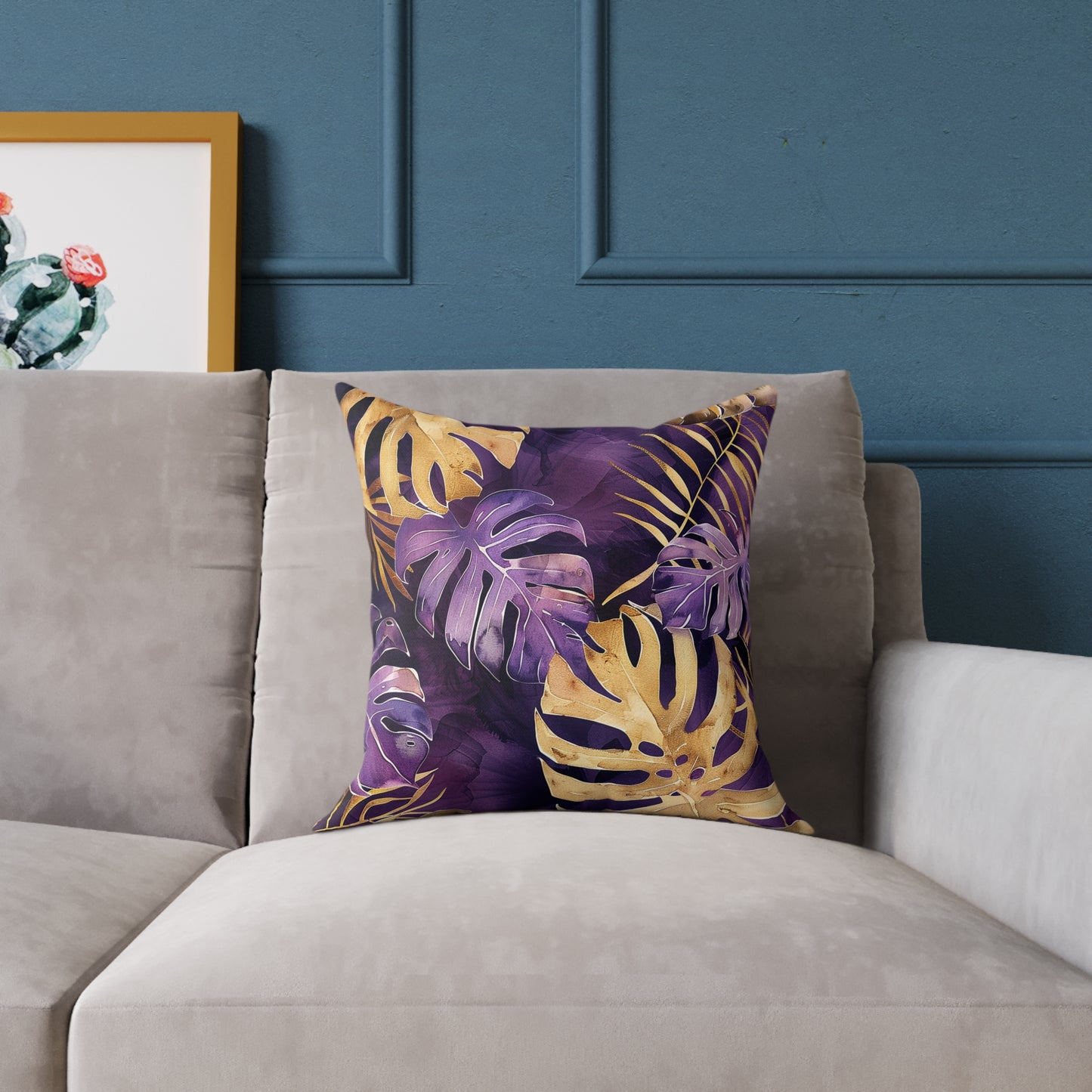 Purple and Gold Tropical Pillow