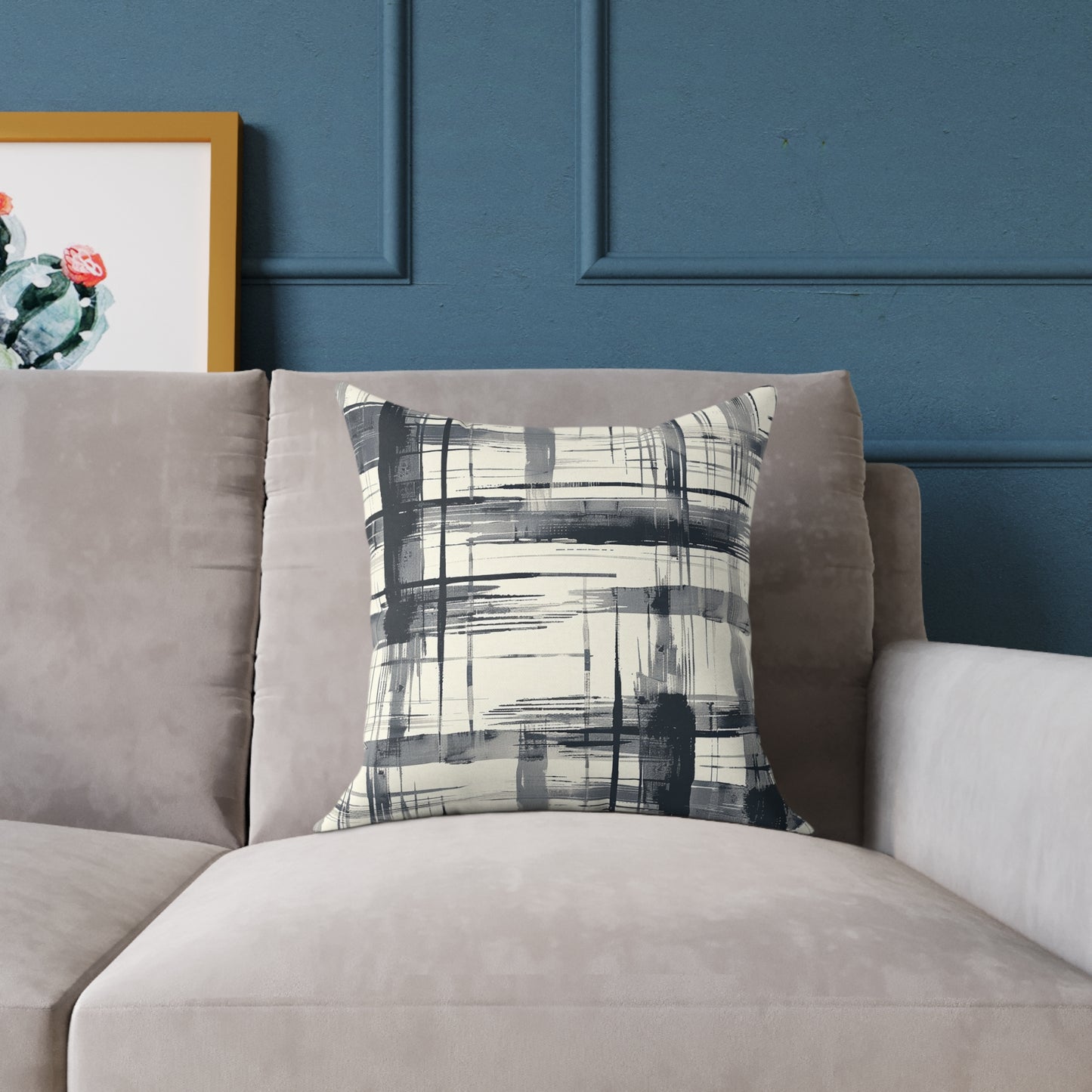 Monochrome Brushstroke Pattern Pillow