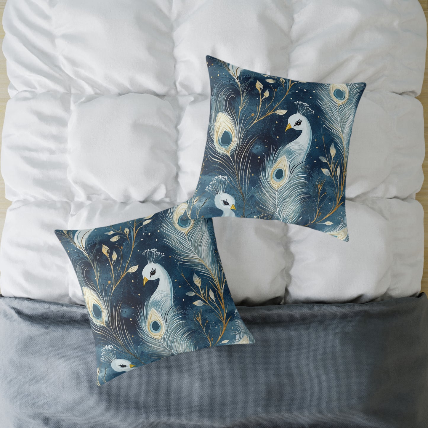 Elegant Peacock Feather Design Pillow