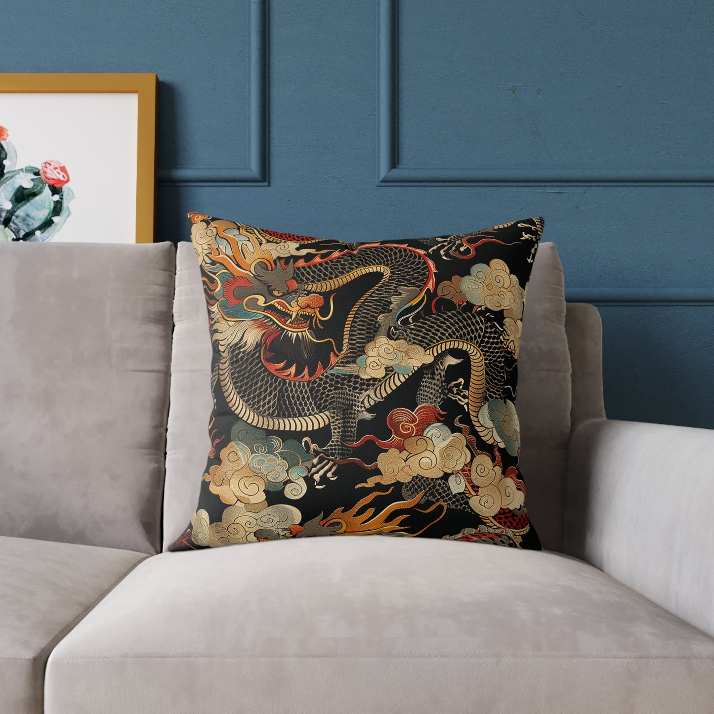 Golden Dragon Motif Pillow