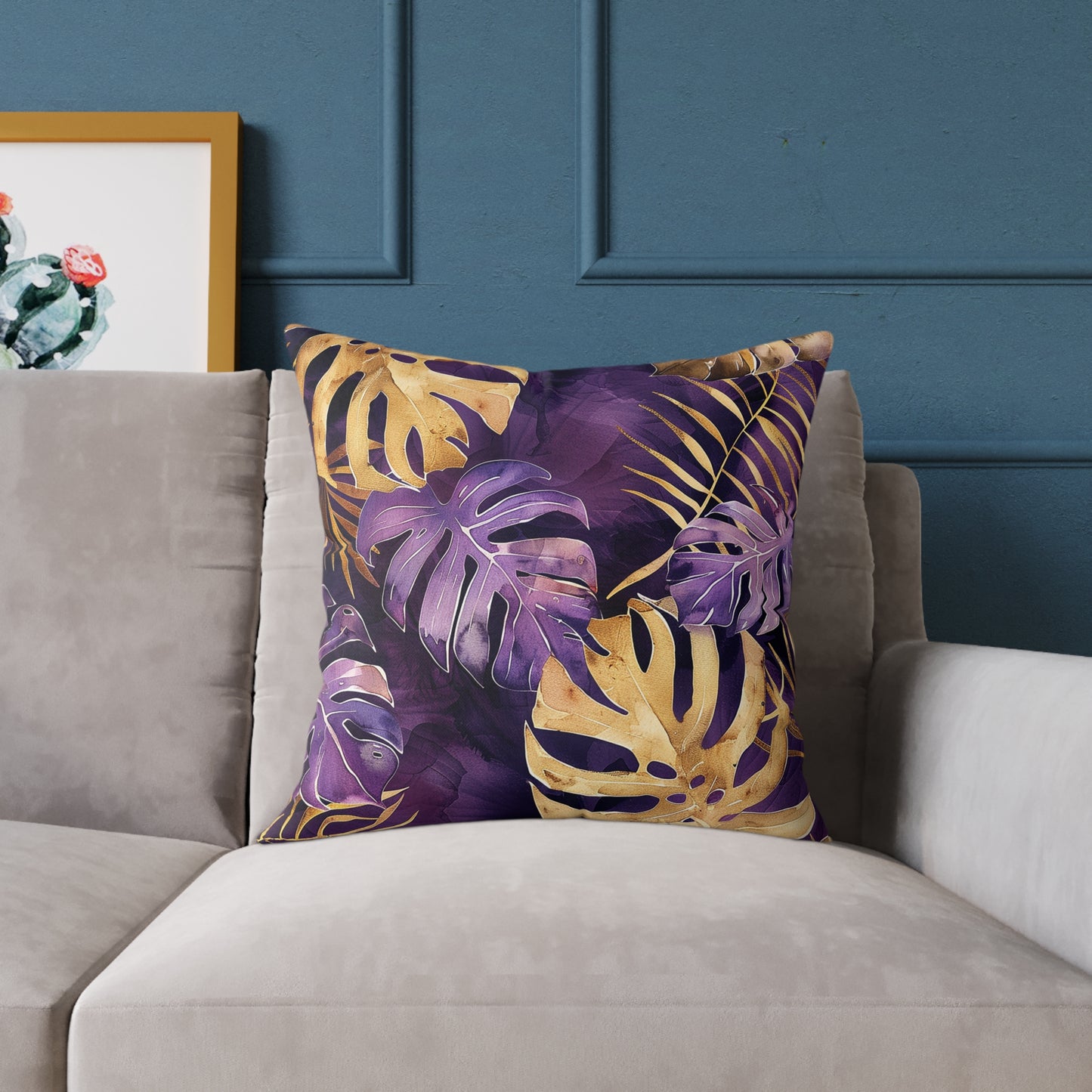 Purple and Gold Tropical Pillow