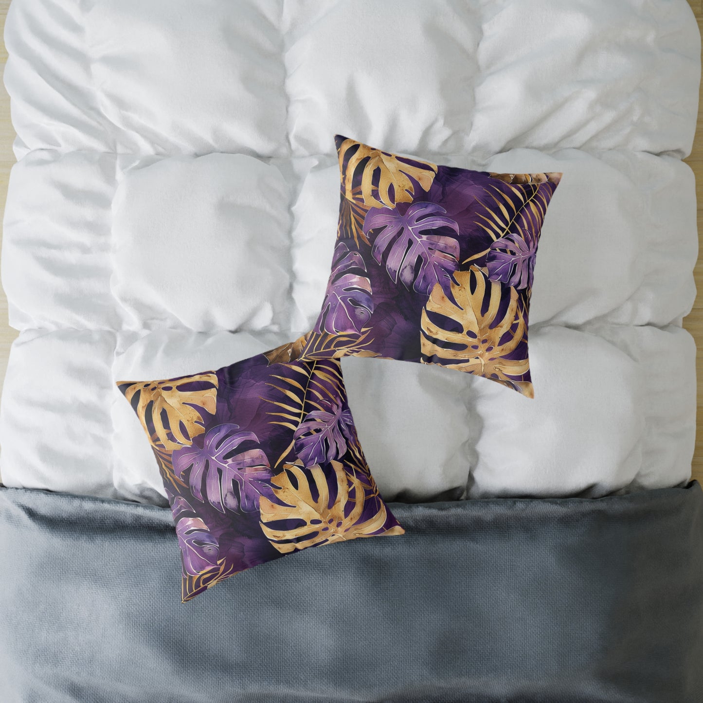 Purple and Gold Tropical Pillow