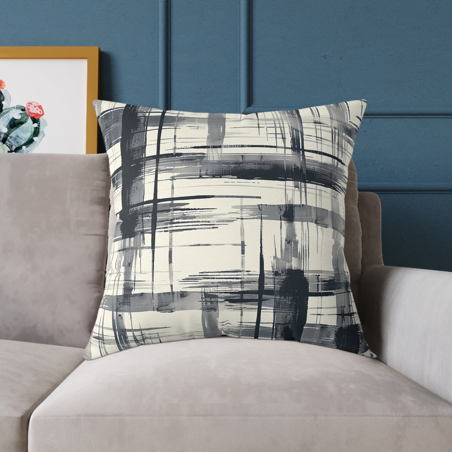 Monochrome Brushstroke Pattern Pillow