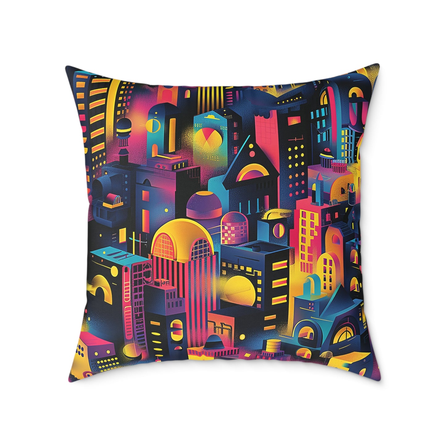 Neon Cityscape Night Decorative Pillow