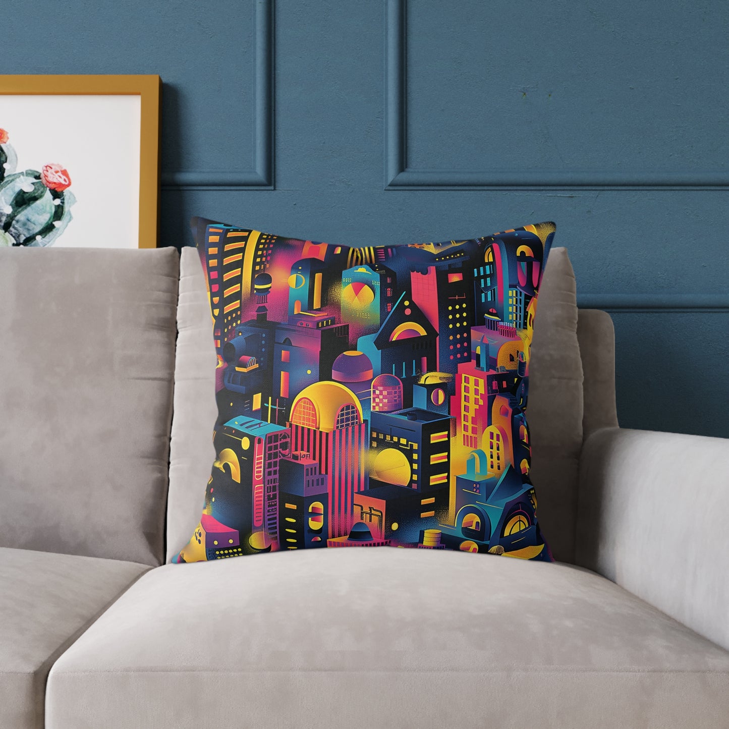 Neon Cityscape Night Decorative Pillow