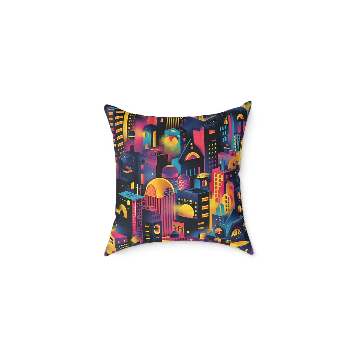 Neon Cityscape Night Decorative Pillow