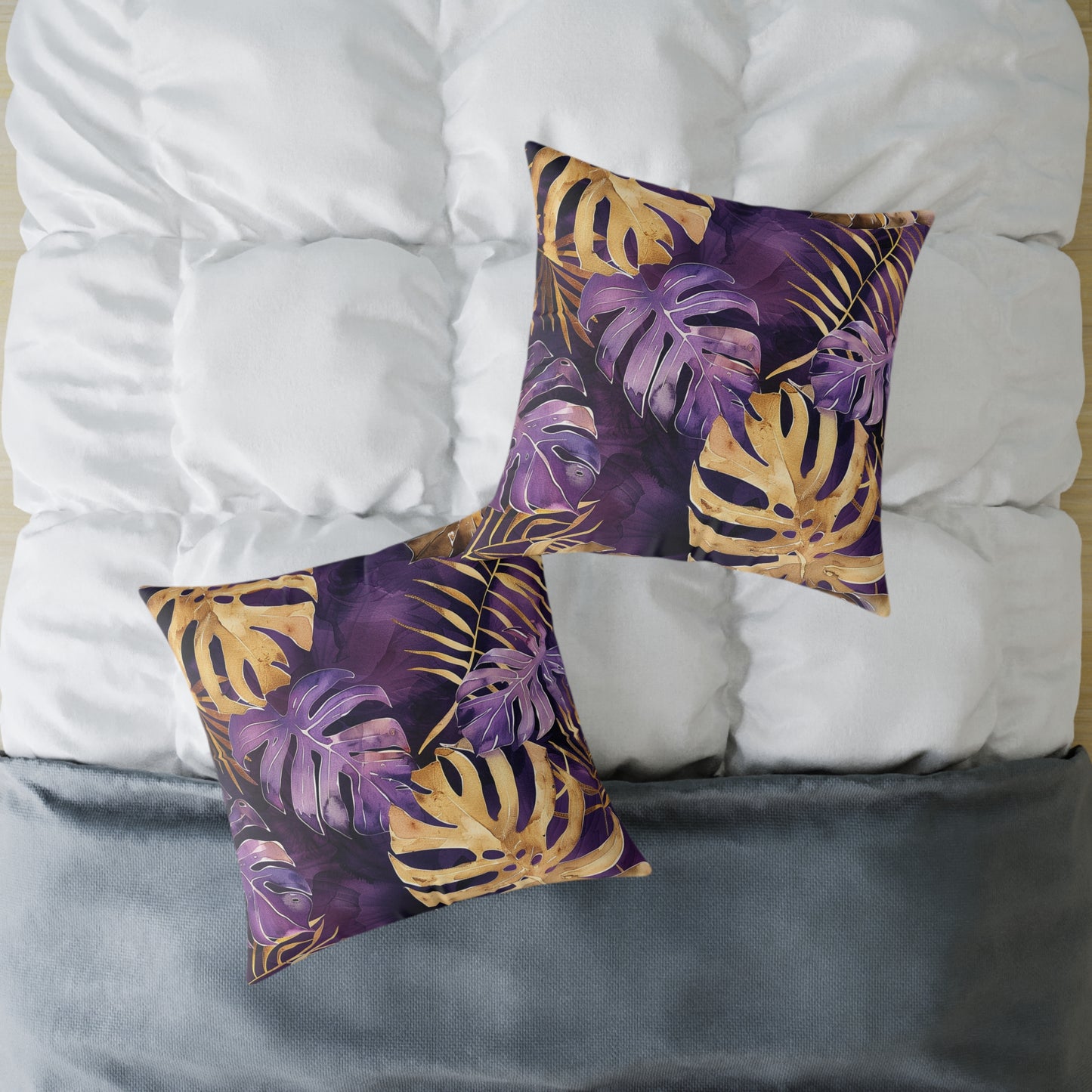 Purple and Gold Tropical Pillow