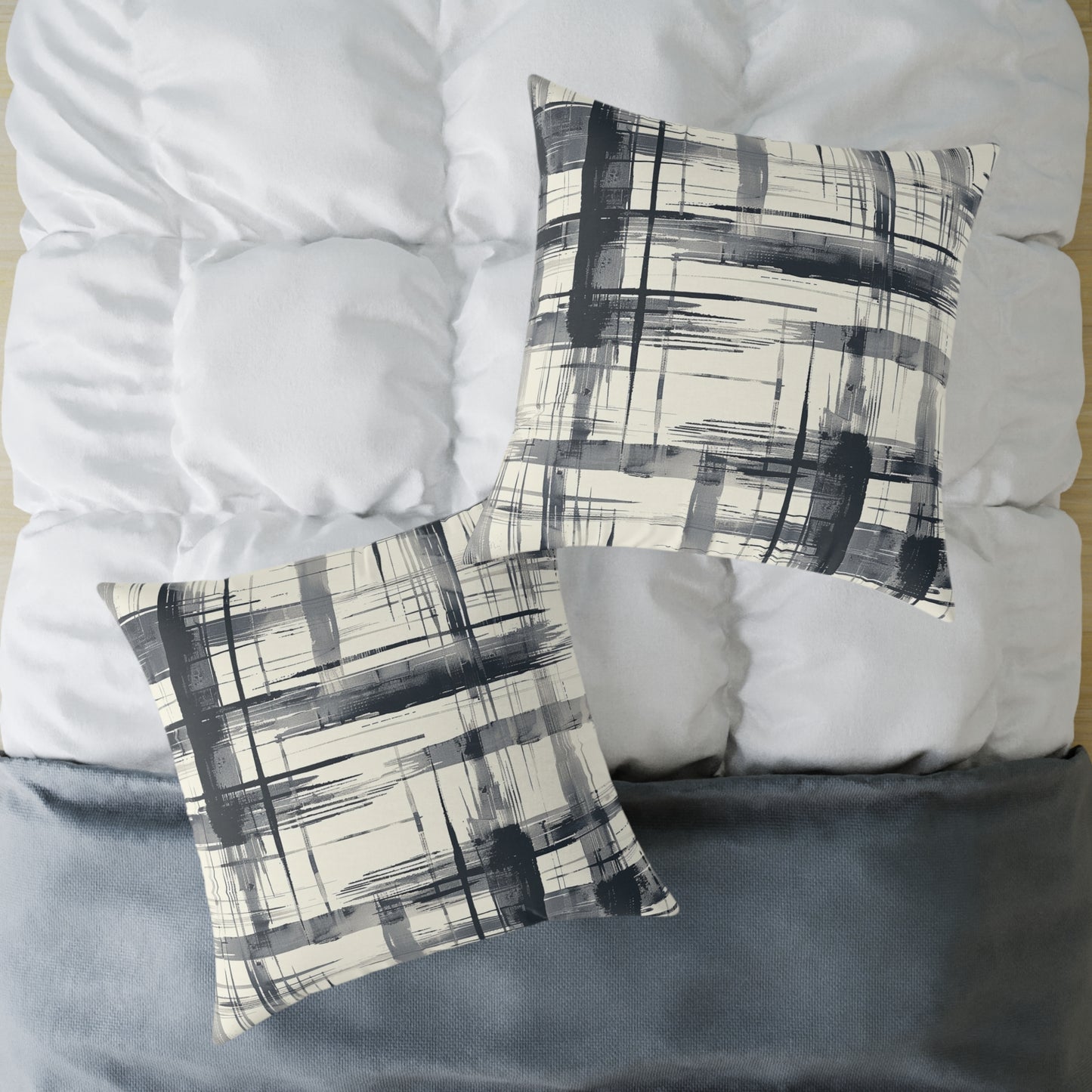 Monochrome Brushstroke Pattern Pillow