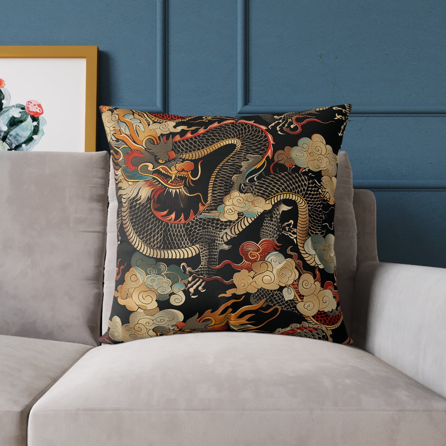 Golden Dragon Motif Pillow