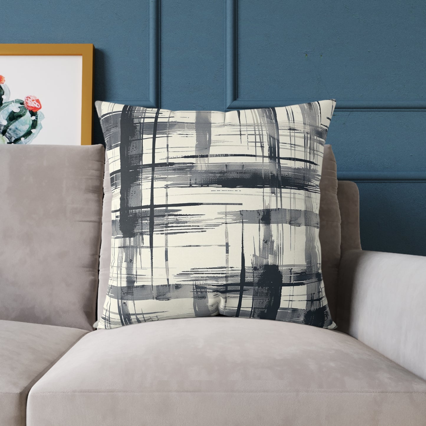 Monochrome Brushstroke Pattern Pillow