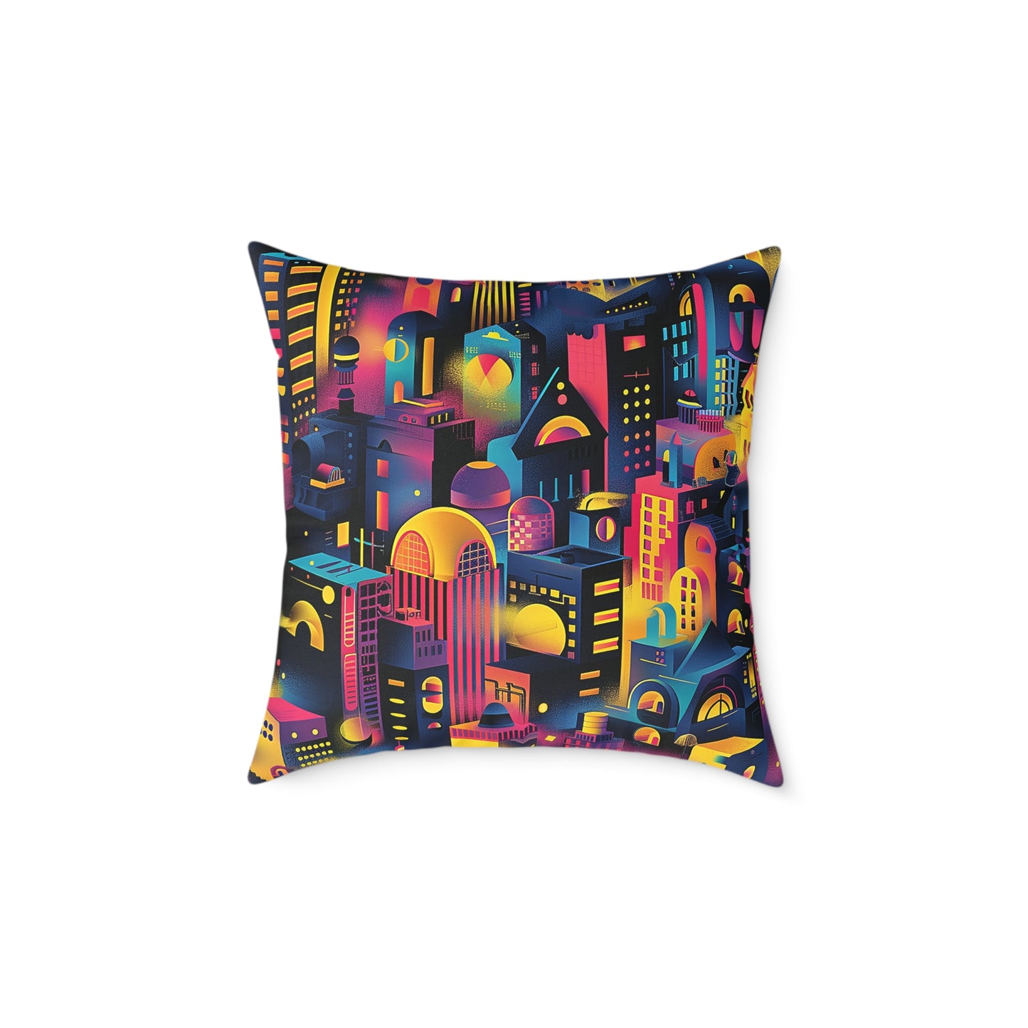 Neon Cityscape Night Decorative Pillow