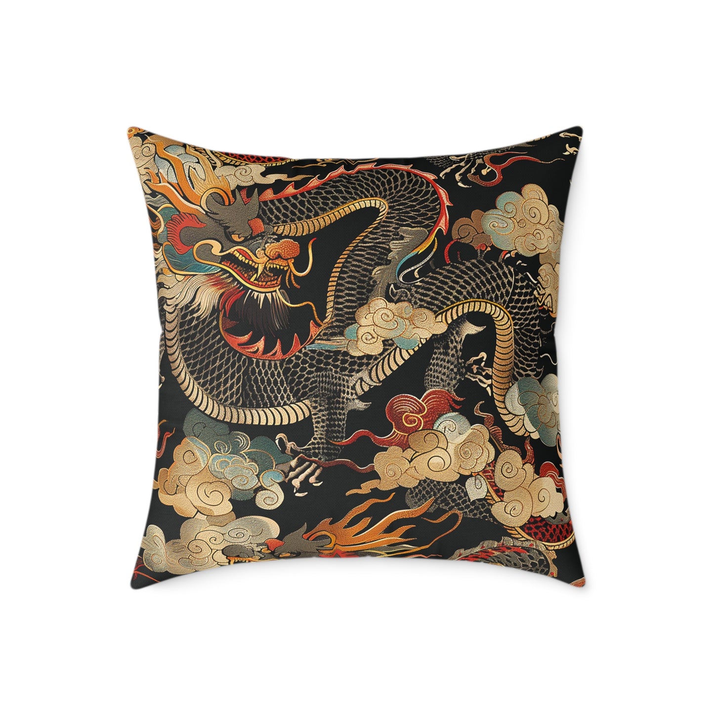 Golden Dragon Motif Pillow