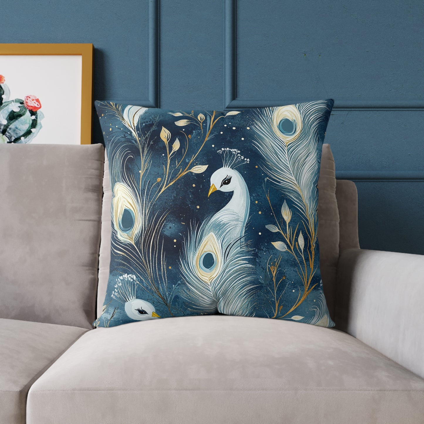 Elegant Peacock Feather Design Pillow