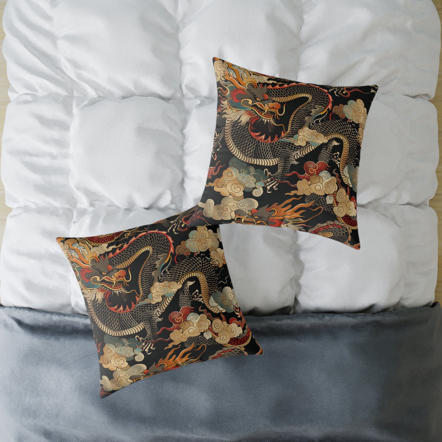 Golden Dragon Motif Pillow