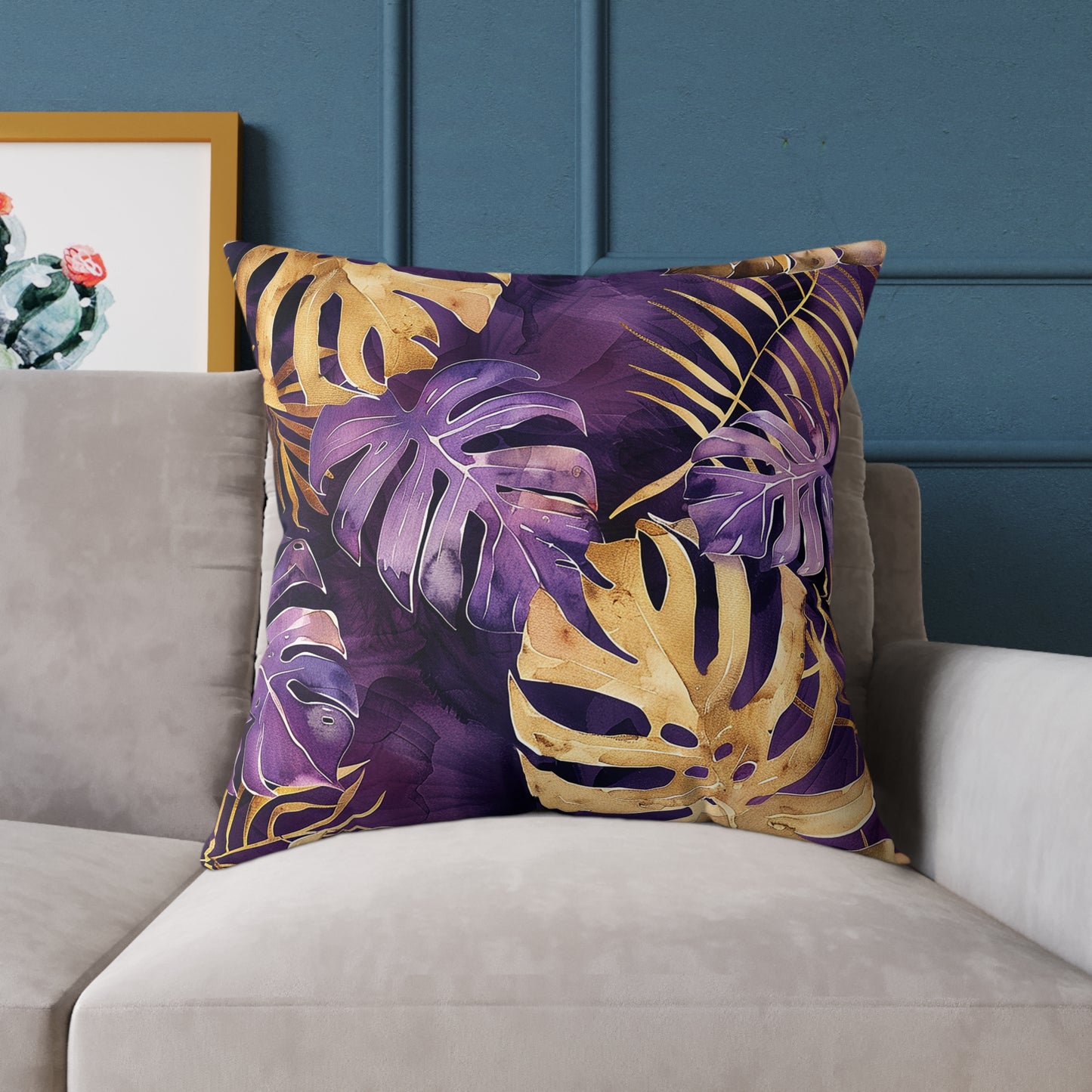 Purple and Gold Tropical Pillow