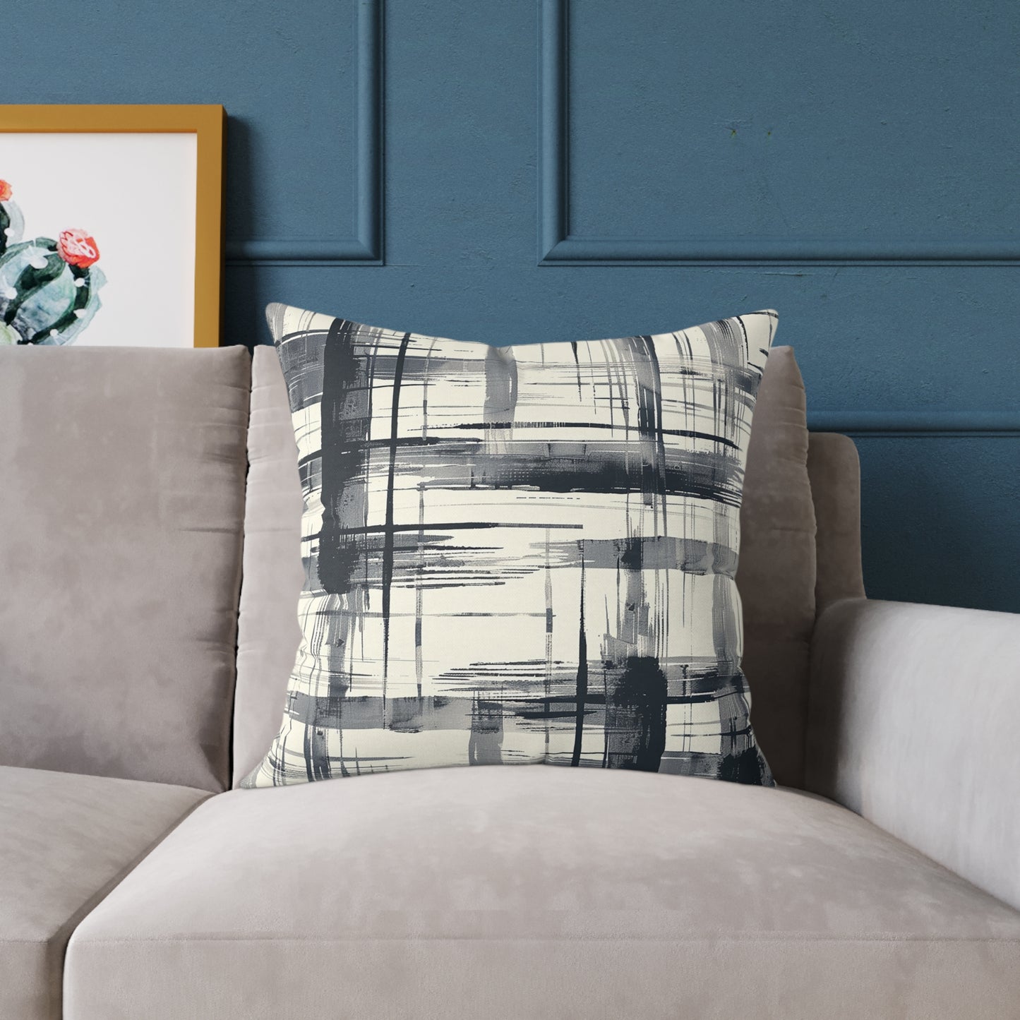 Monochrome Brushstroke Pattern Pillow