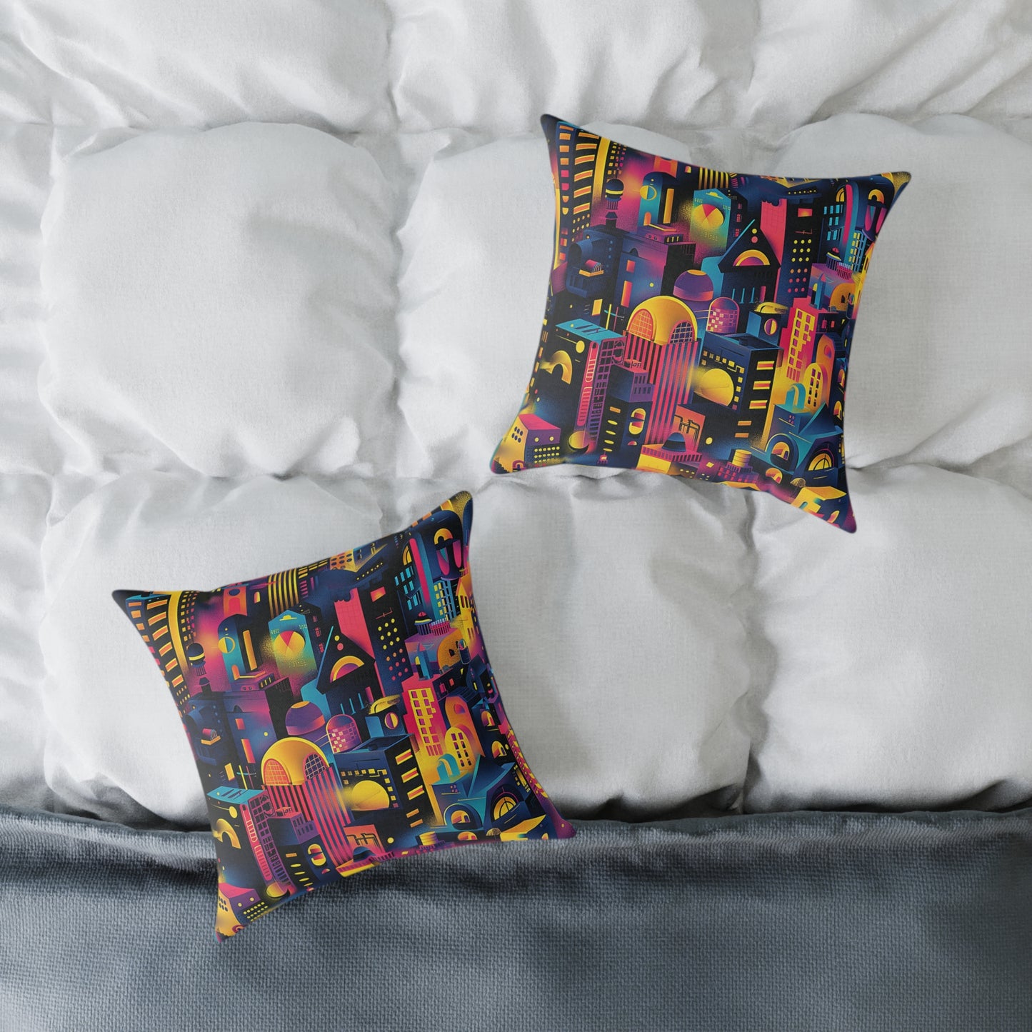 Neon Cityscape Night Decorative Pillow