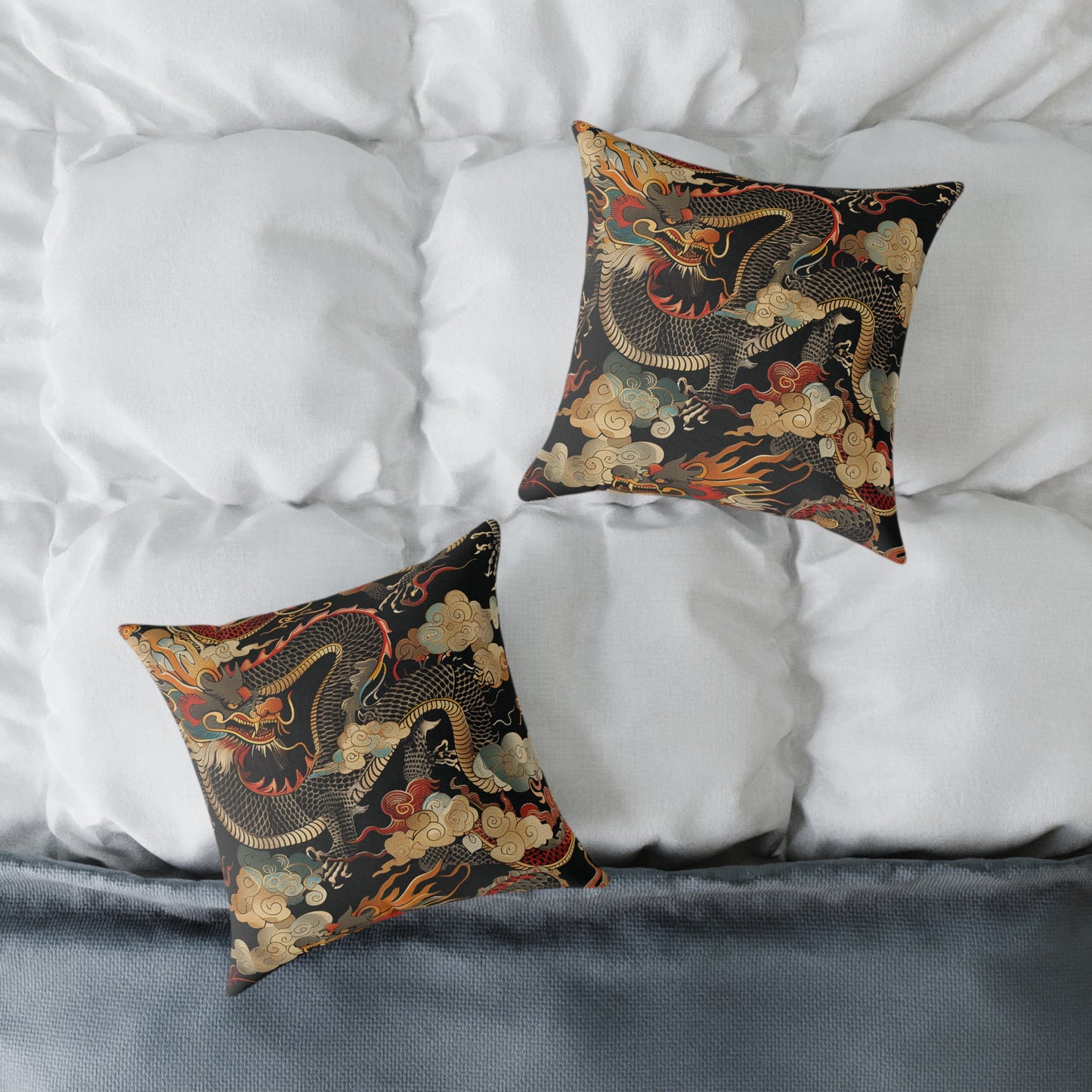 Golden Dragon Motif Pillow