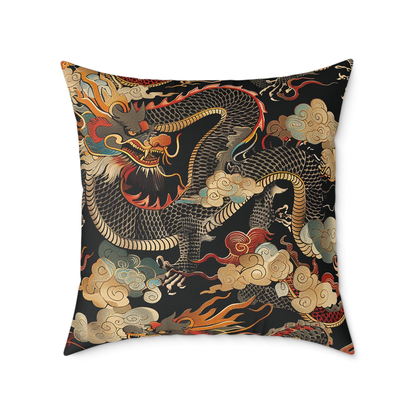 Golden Dragon Motif Pillow