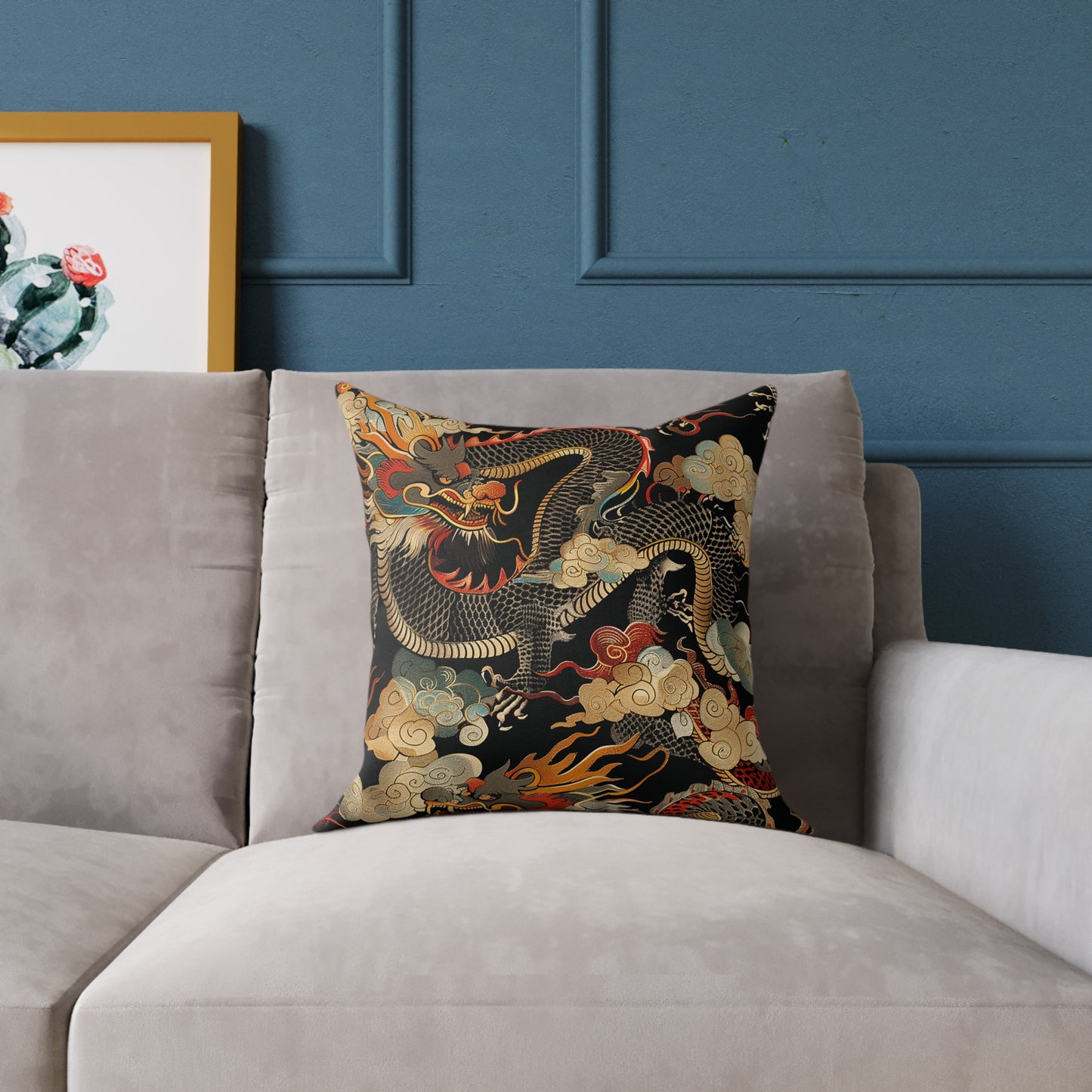 Golden Dragon Motif Pillow