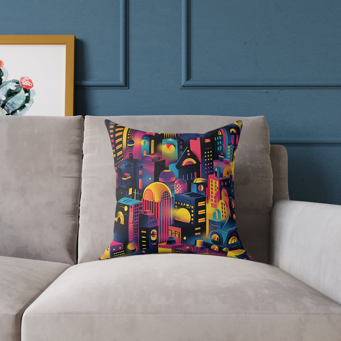 Neon Cityscape Night Decorative Pillow