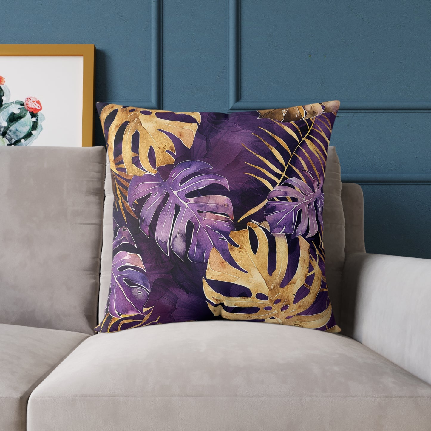 Purple and Gold Tropical Pillow