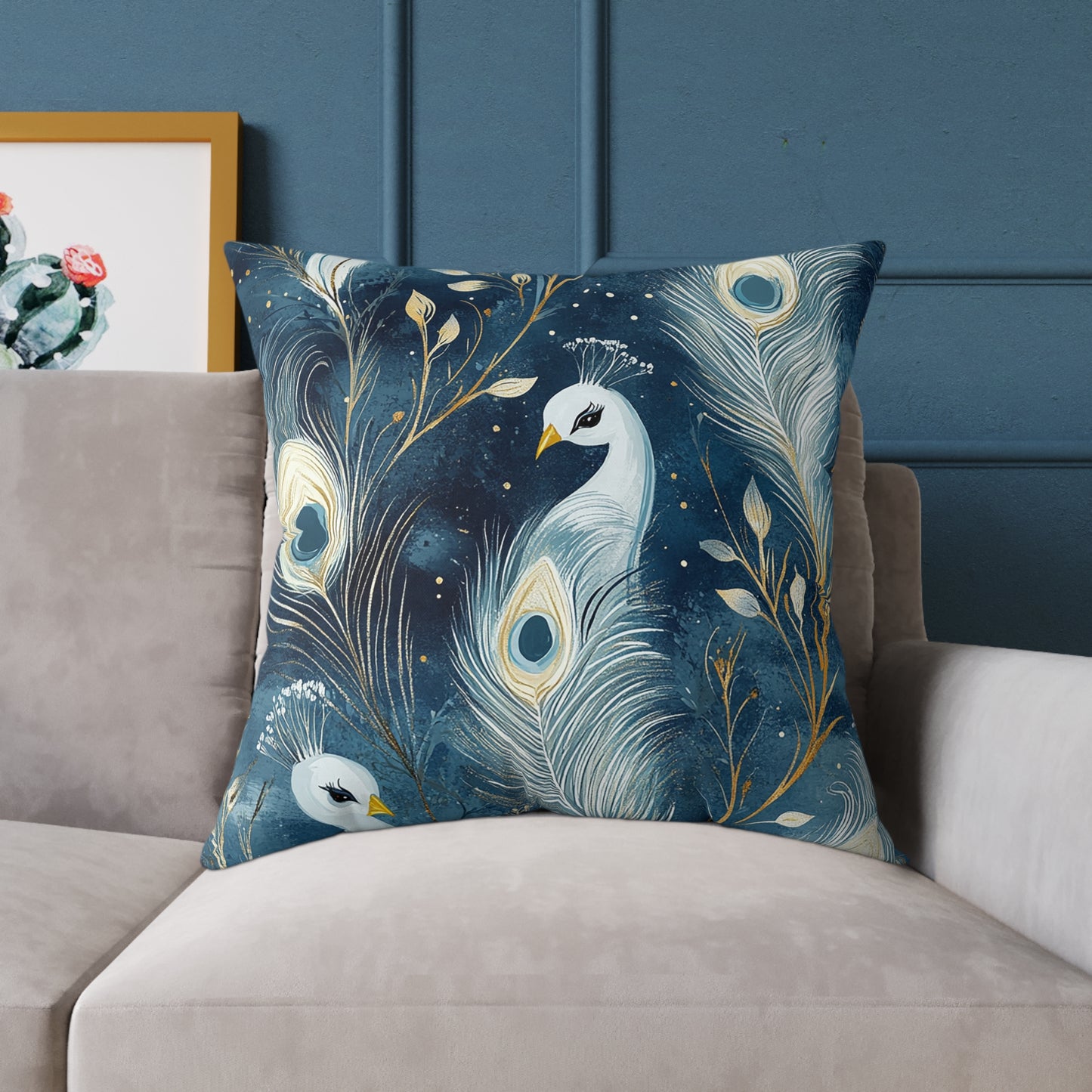 Elegant Peacock Feather Design Pillow