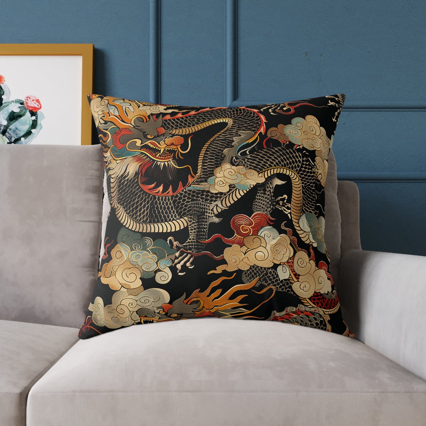 Golden Dragon Motif Pillow