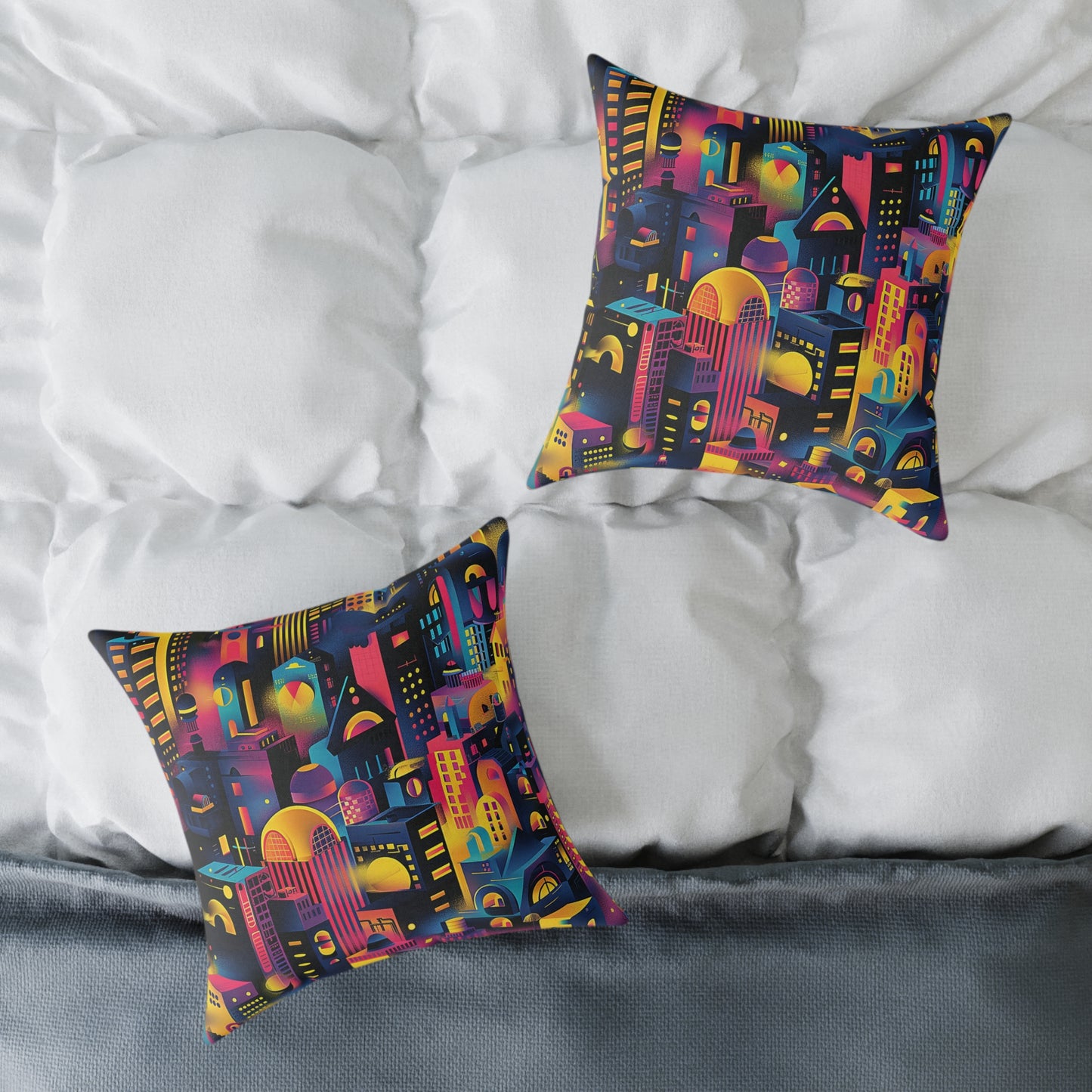 Neon Cityscape Night Decorative Pillow