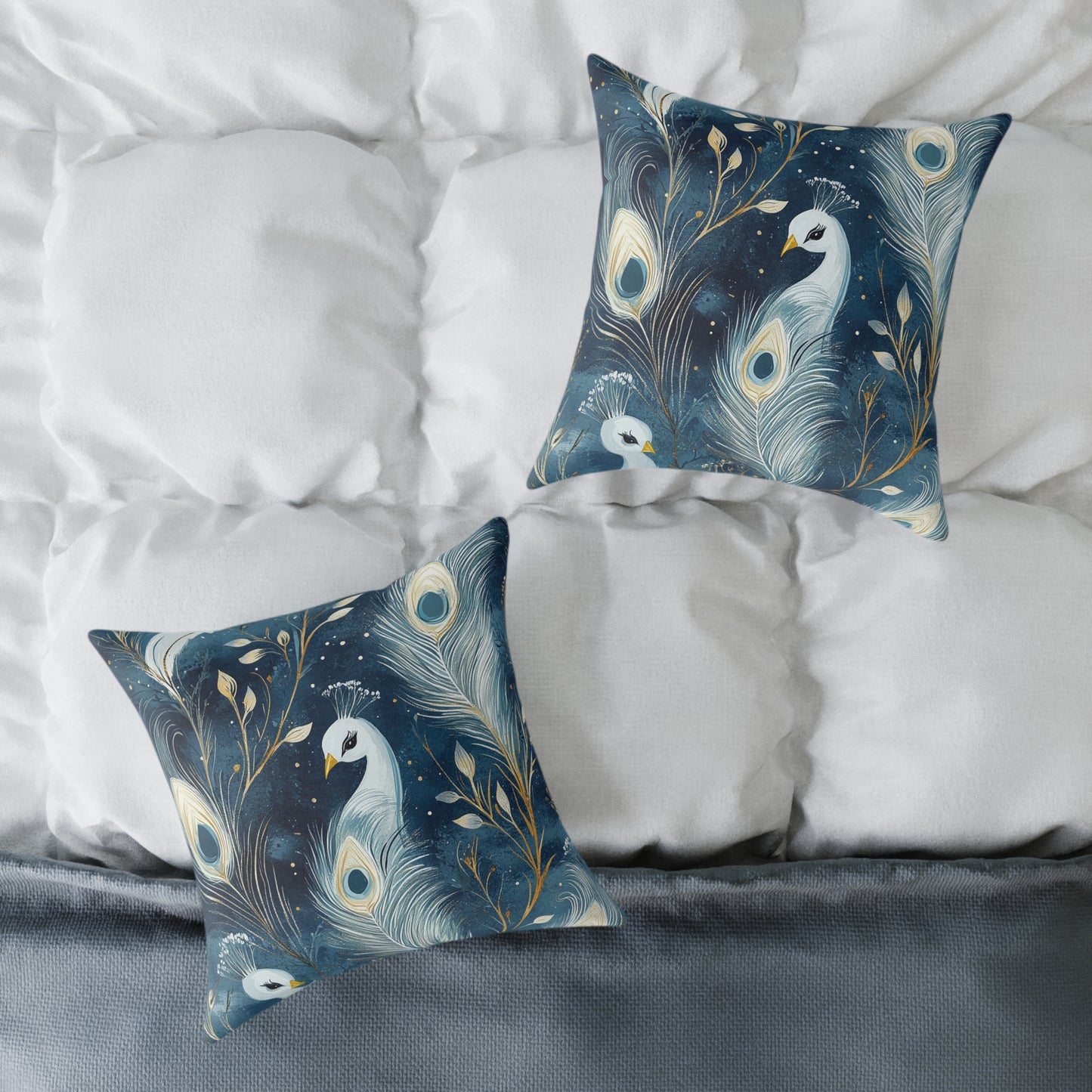 Elegant Peacock Feather Design Pillow