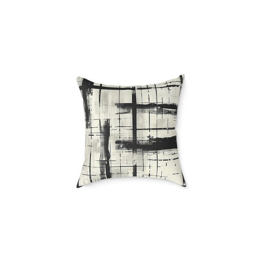 Modern Black and White Abstract Grid Pillow