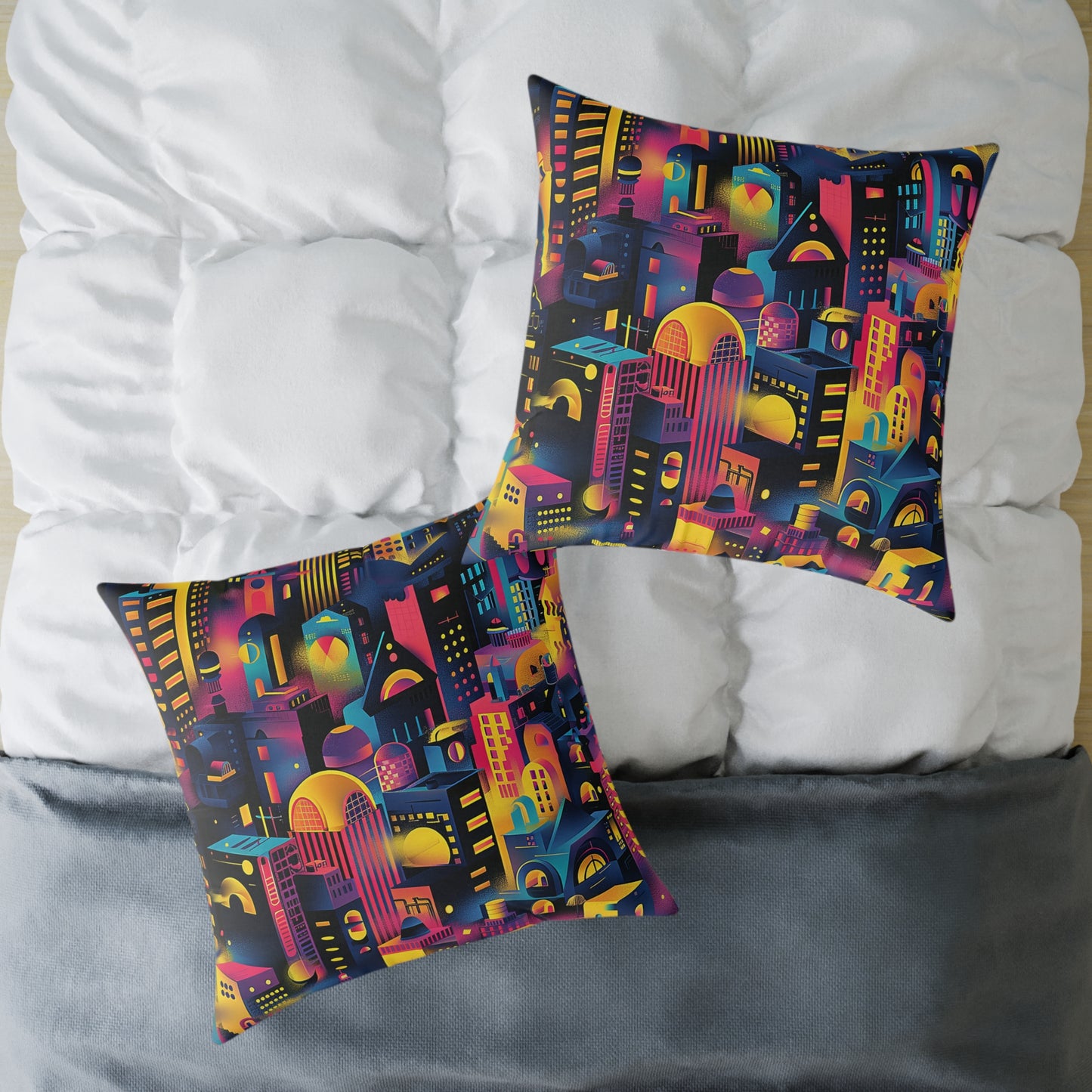 Neon Cityscape Night Decorative Pillow