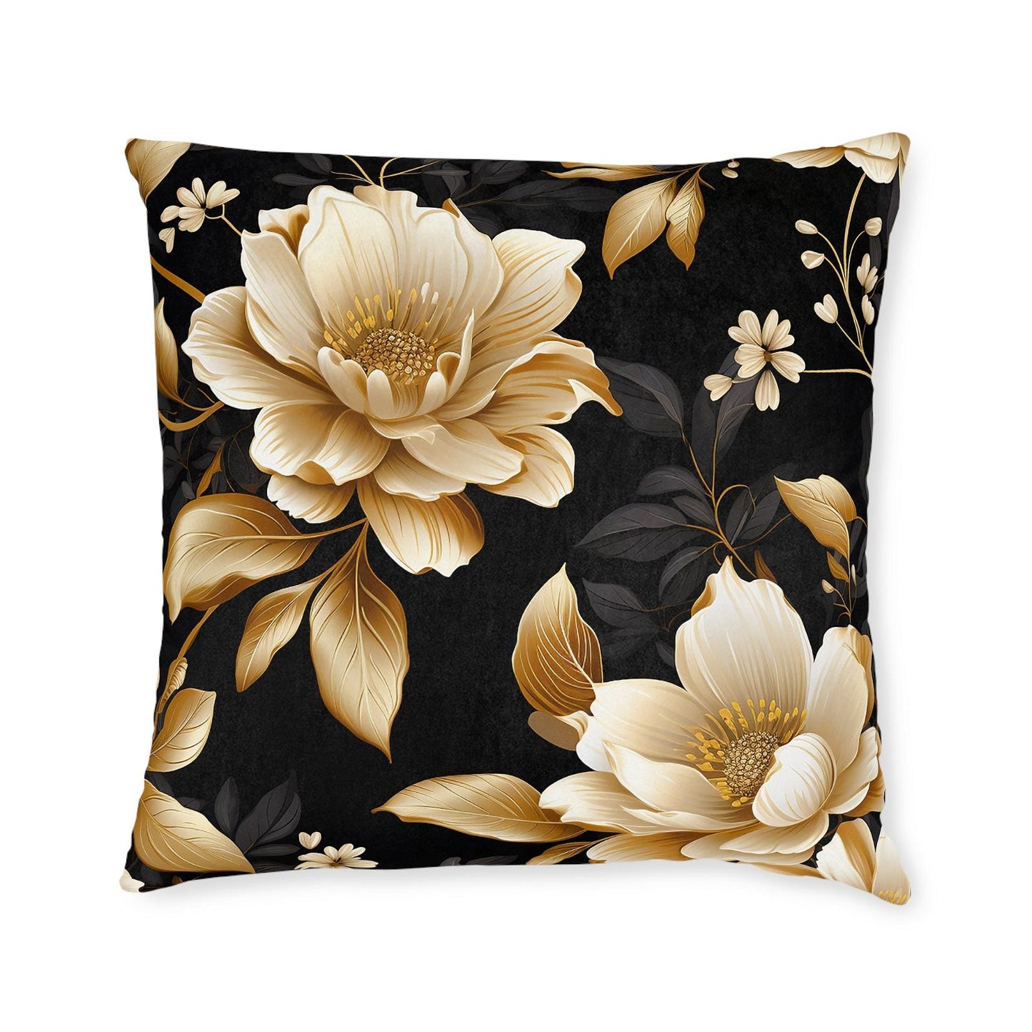 Black & Gold Flower Pattern Pillow - ExclusiveCreativeDesigns