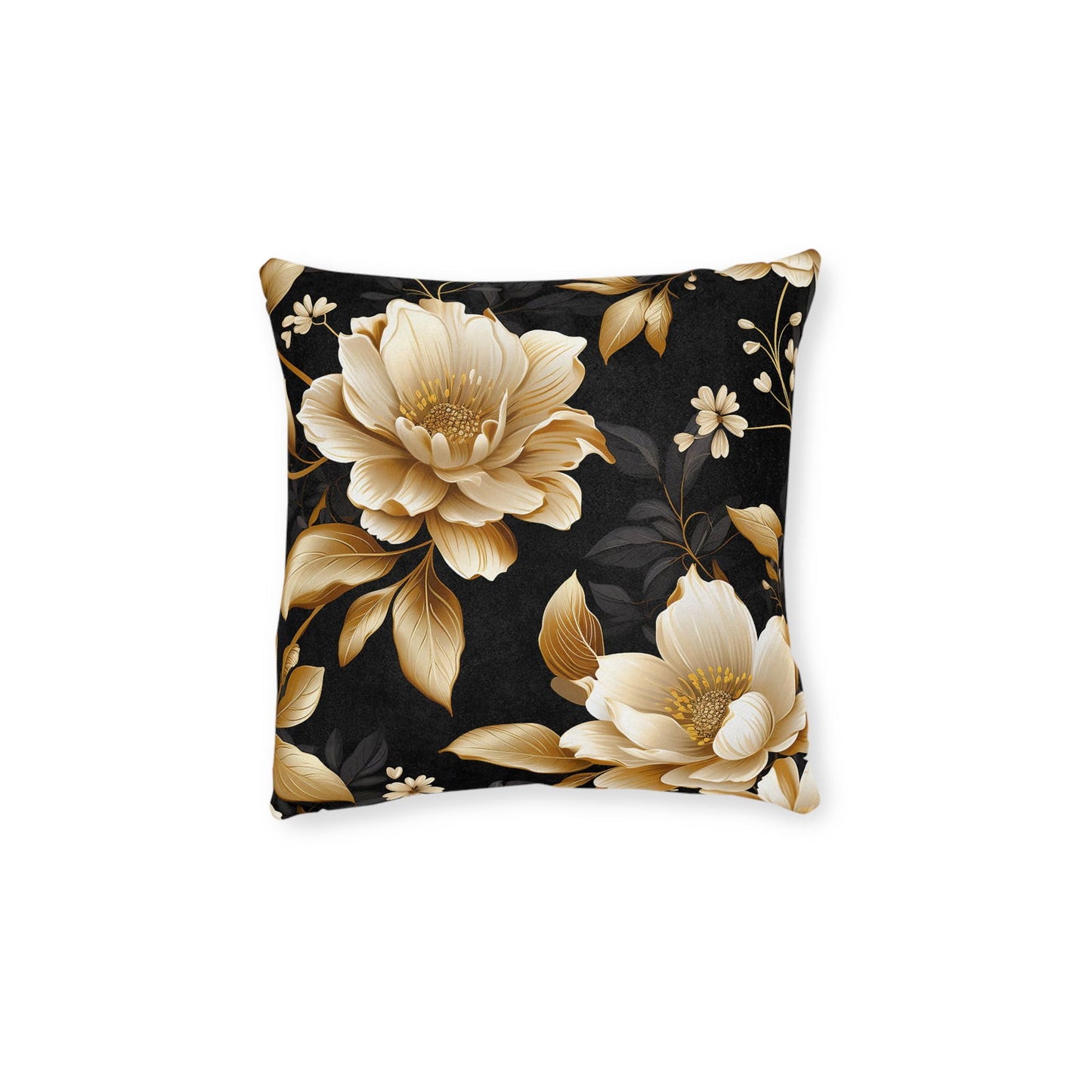 Black & Gold Flower Pattern Pillow - ExclusiveCreativeDesigns